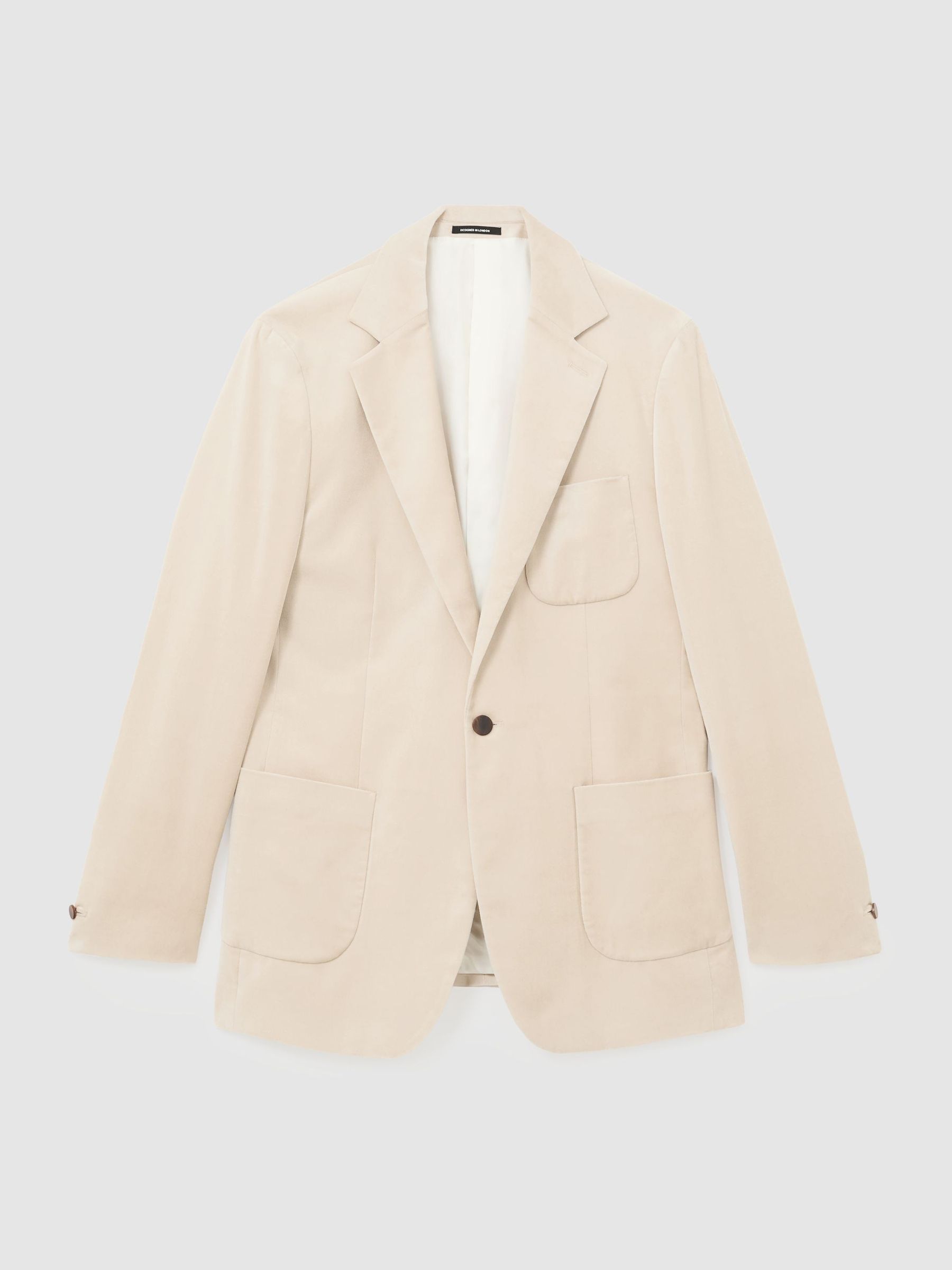 Velvet Single-Breasted Tailored-Fit Blazer in Ivory White - Image 2 of 9 Velvet Single-Breasted Tailored-Fit Blazer in Ivory White - Image 2 of 9