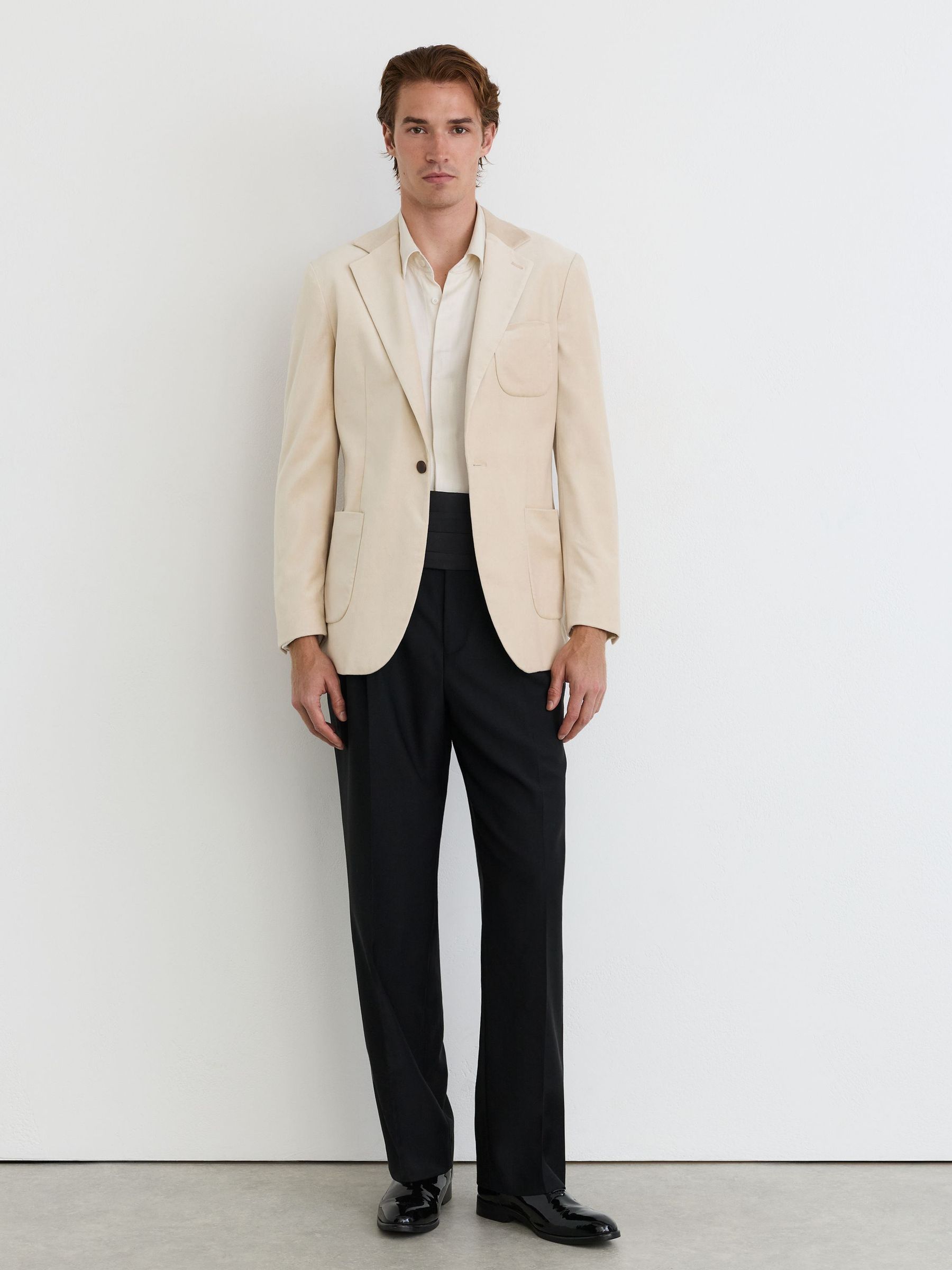 Velvet Single-Breasted Tailored-Fit Blazer in Ivory White - Image 4 of 9
