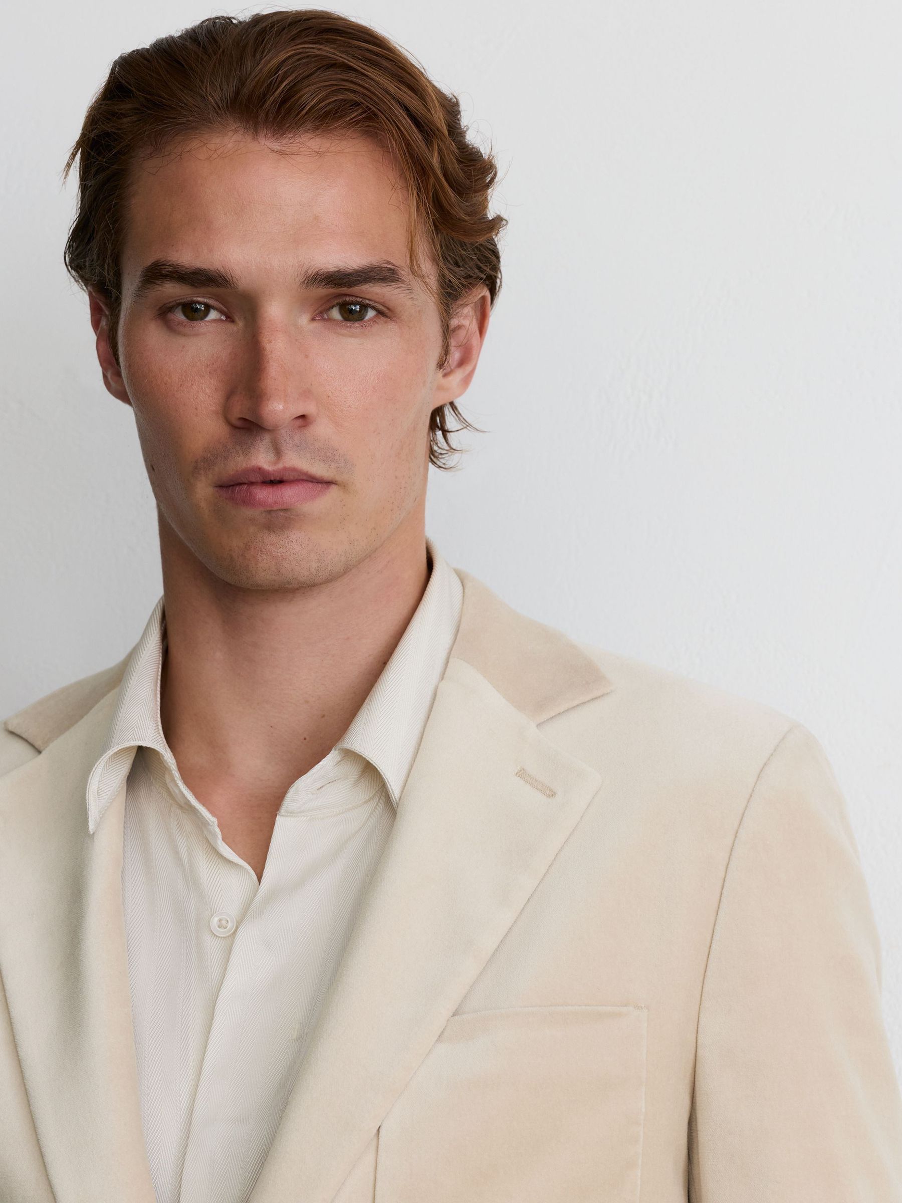 Velvet Single-Breasted Tailored-Fit Blazer in Ivory White - Image 5 of 9