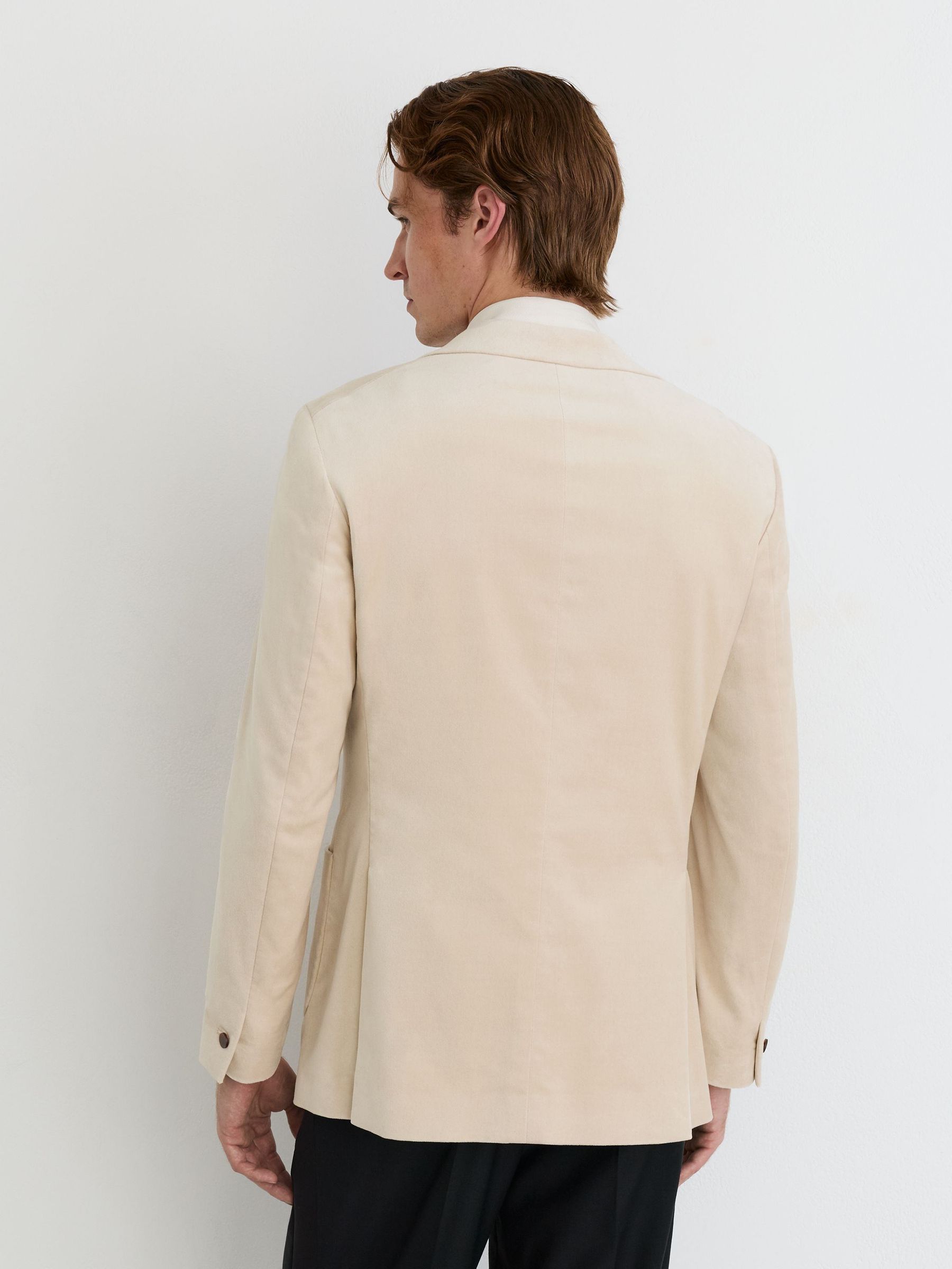 Velvet Single-Breasted Tailored-Fit Blazer in Ivory White - Image 6 of 9