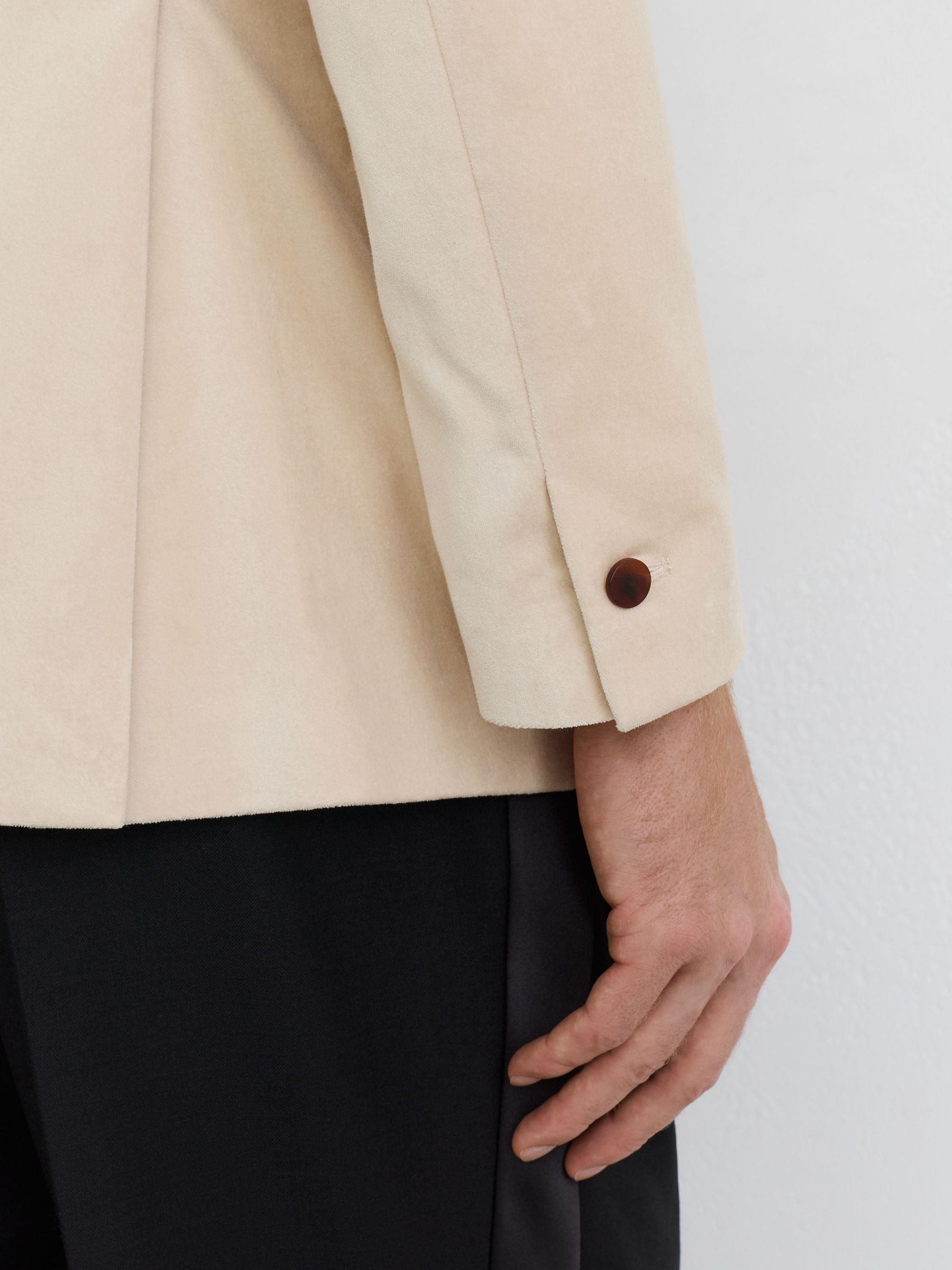 Velvet Single-Breasted Tailored-Fit Blazer in Ivory White - Image 7 of 9