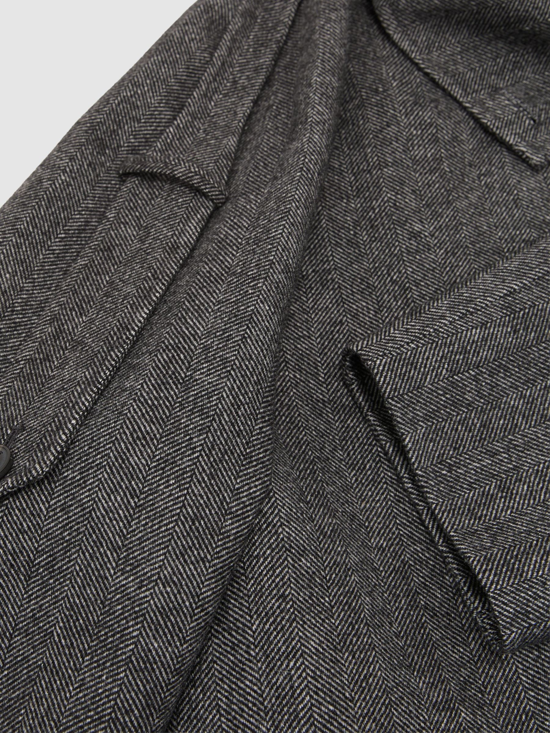Wool-Blend Herringbone Long Trench Coat in Dark Grey - Image 8 of 8