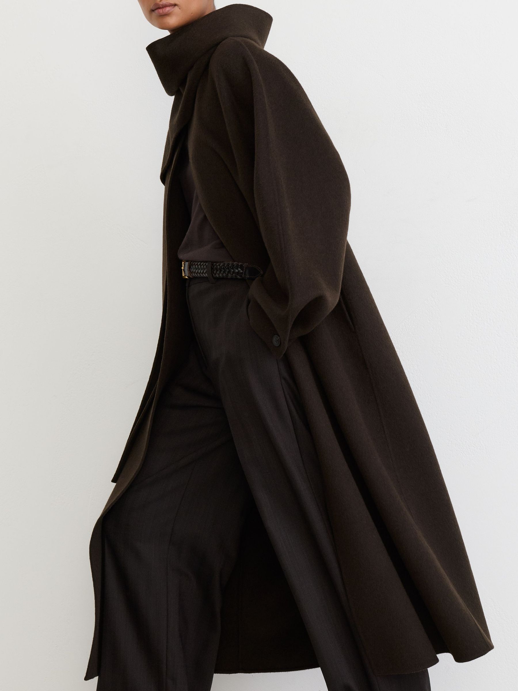 Petite Wool-Blend Long Blind-Seam Scarf Coat in Chocolate Brown - Image 4 of 10