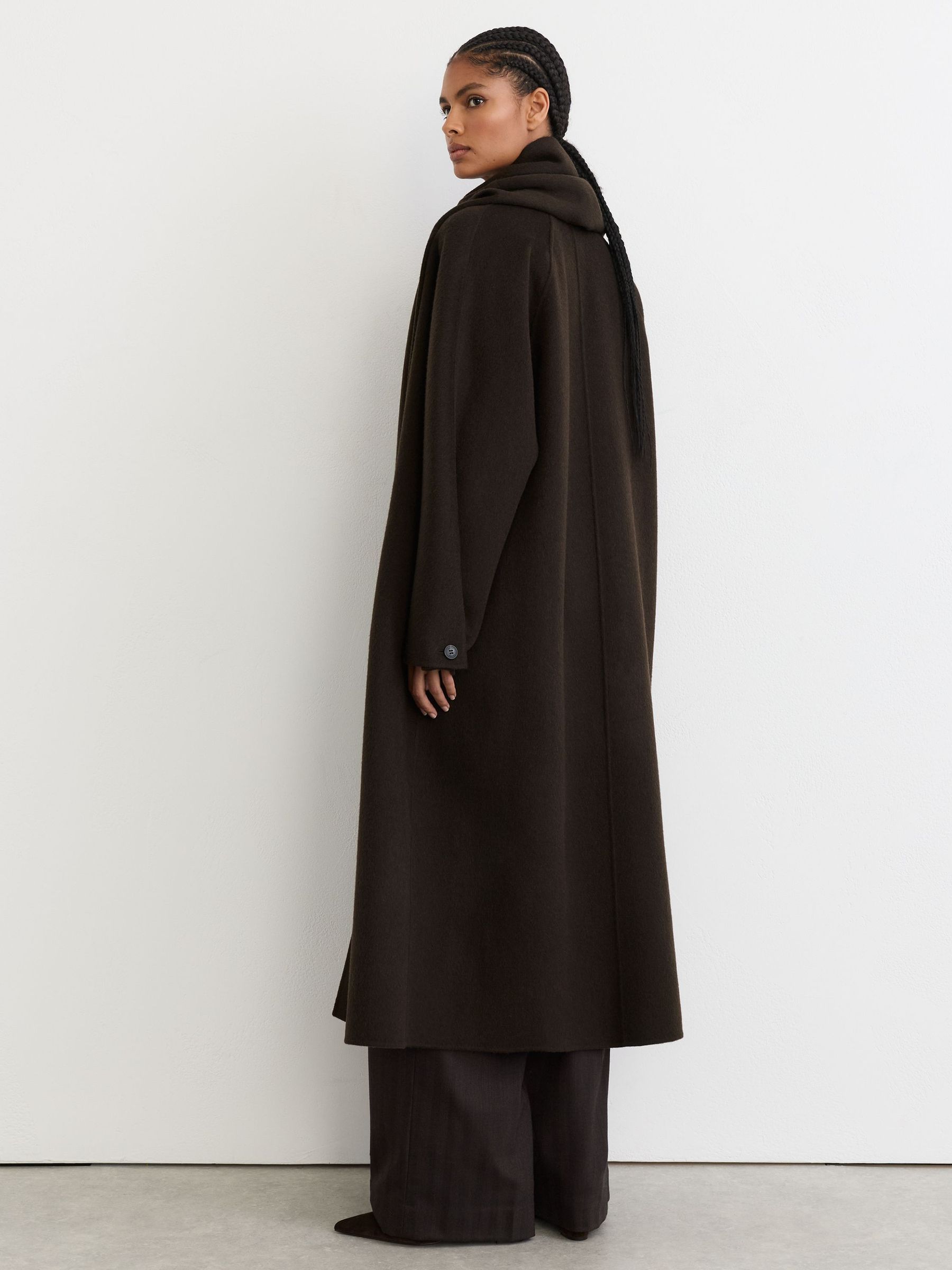 Petite Wool-Blend Long Blind-Seam Scarf Coat in Chocolate Brown - Image 8 of 10