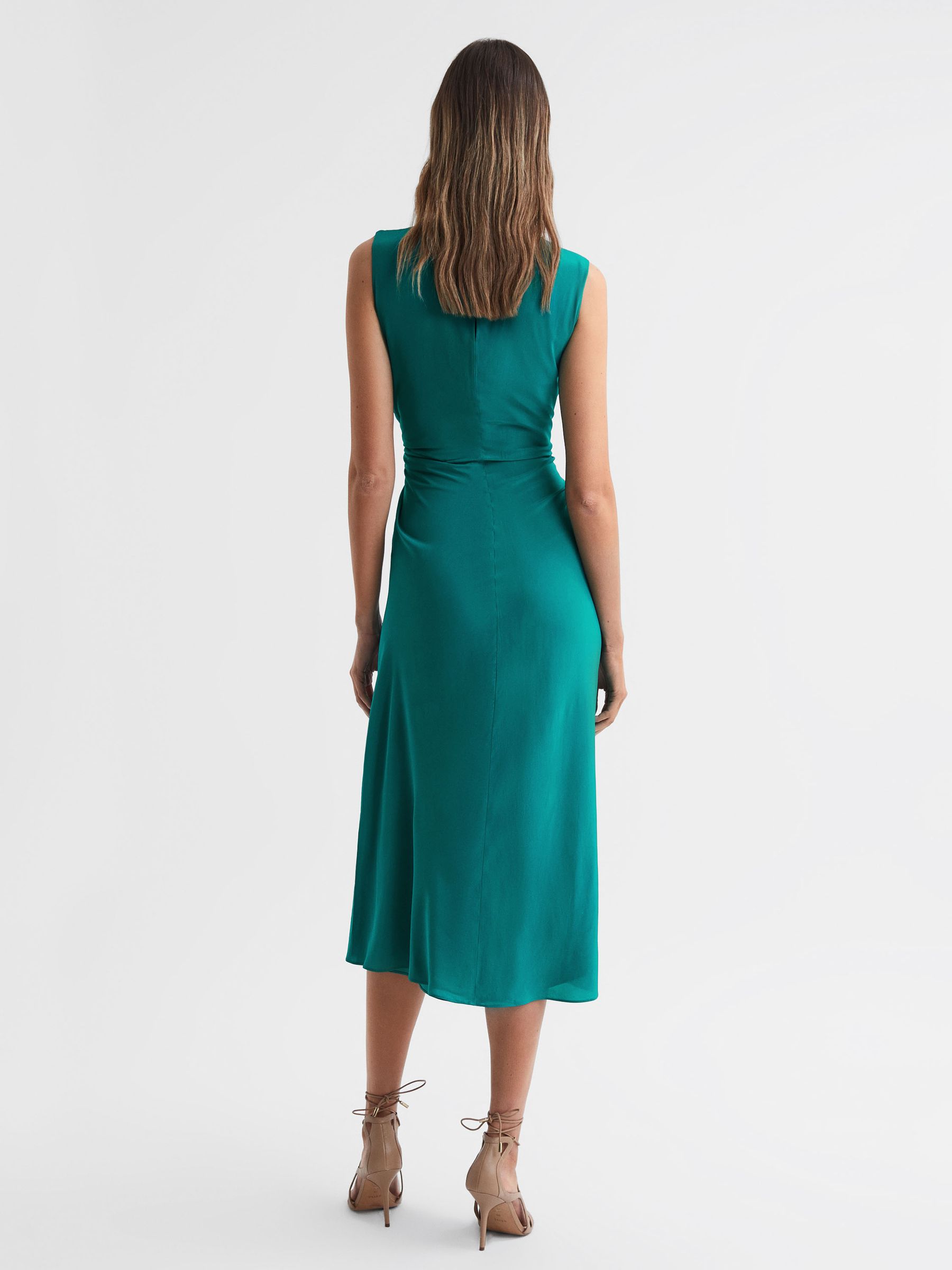 Petite Bodycon Ruched Midi Dress in Green - Image 4 of 5