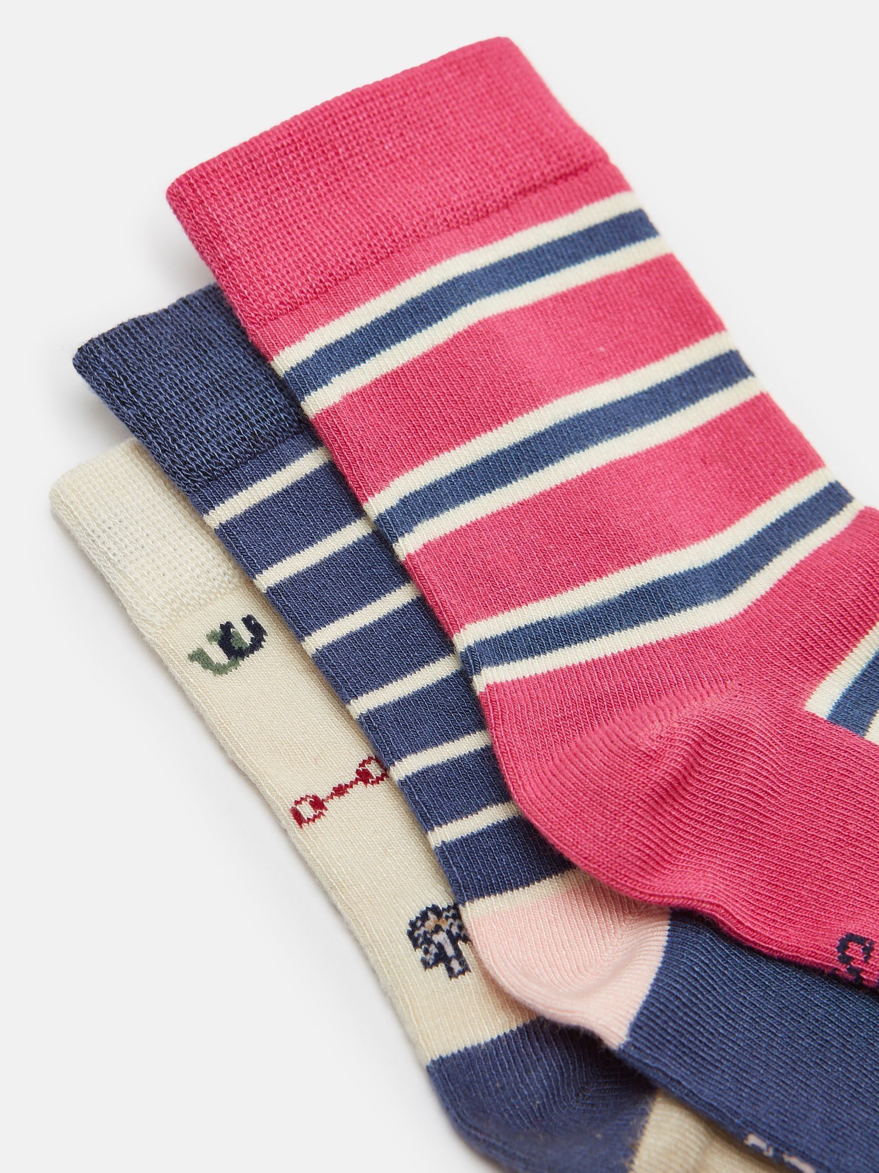 Girls' Neat Feet Navy/Pink 3 Pack Socks - Image 2 of 3