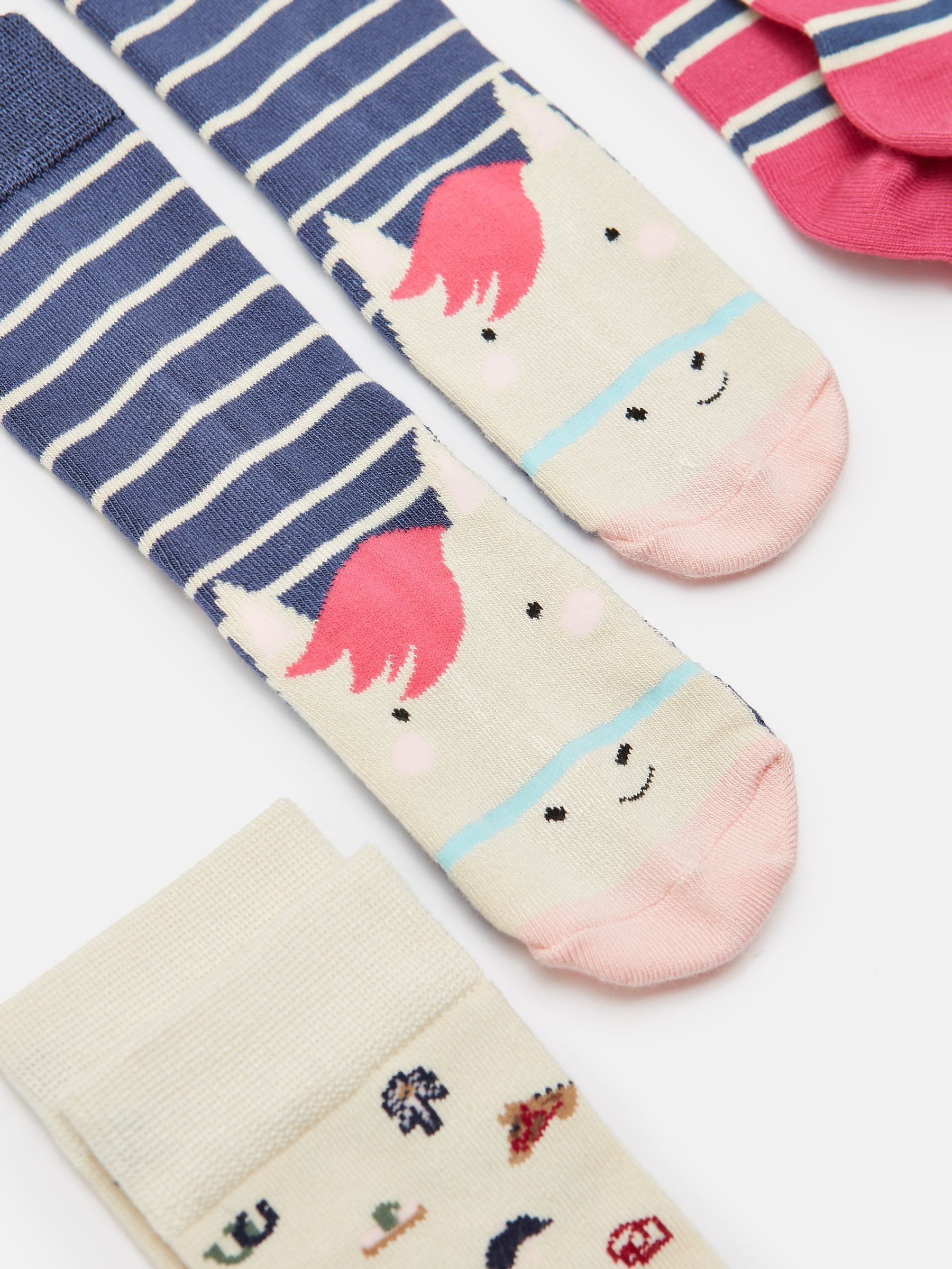 Girls' Neat Feet Navy/Pink 3 Pack Socks - Image 3 of 3
