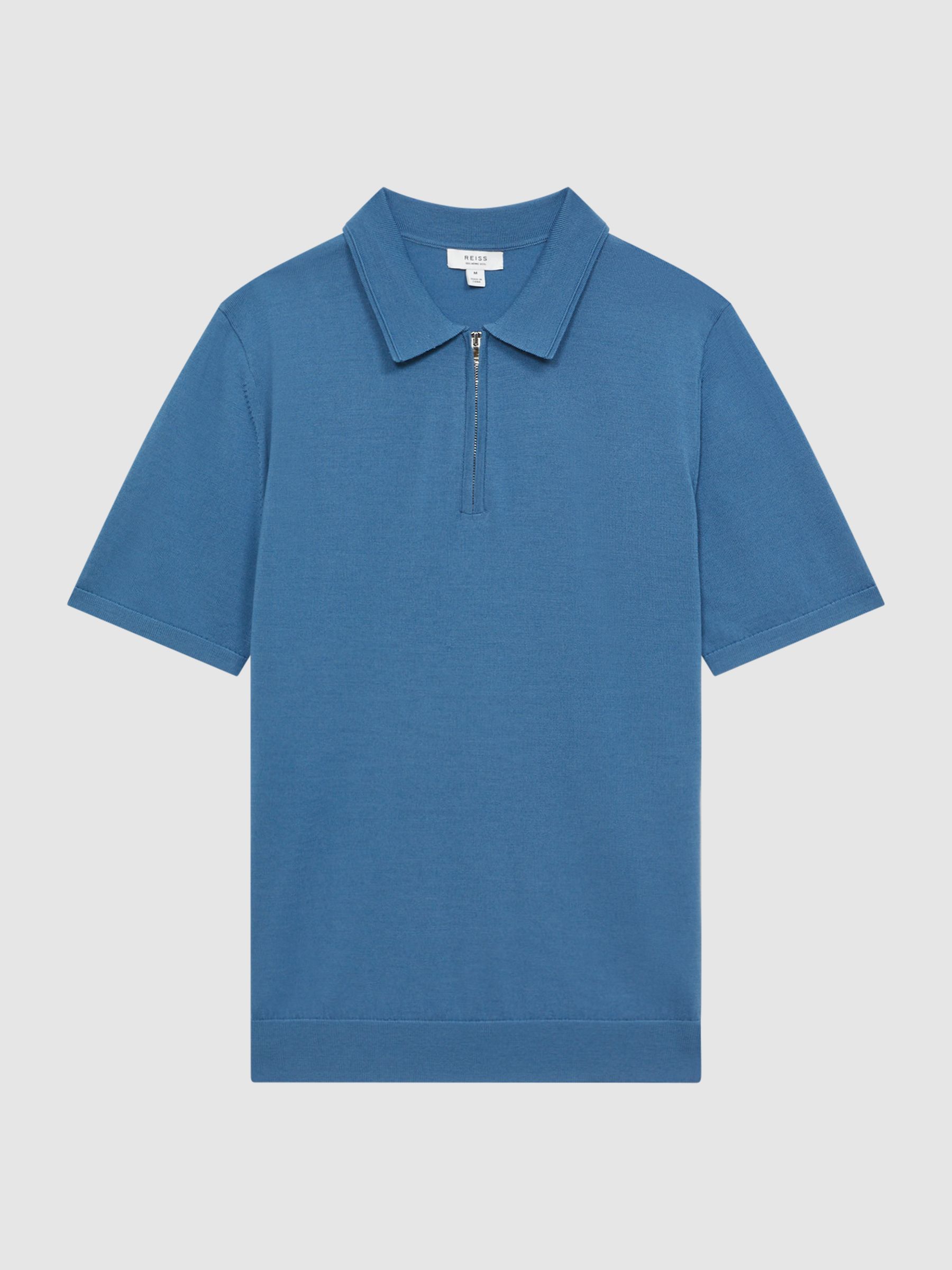 Merino Wool Half-Zip Polo Shirt in Marine Blue - Image 2 of 10