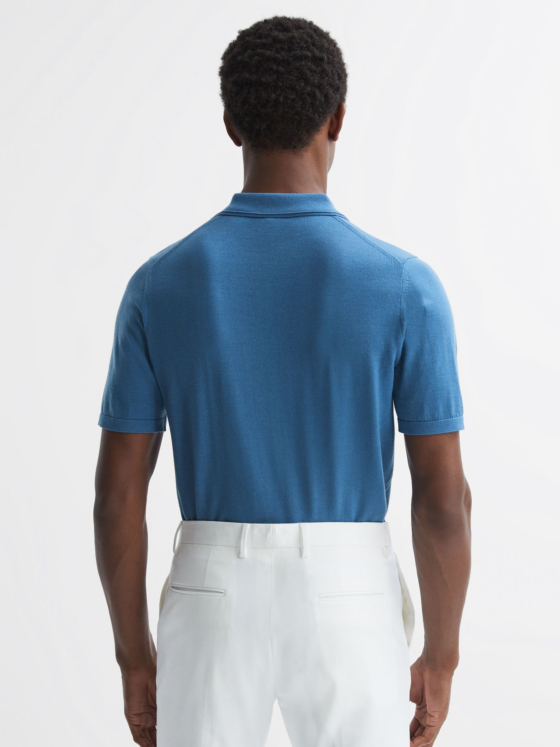 Merino Wool Half-Zip Polo Shirt in Marine Blue - Image 6 of 10