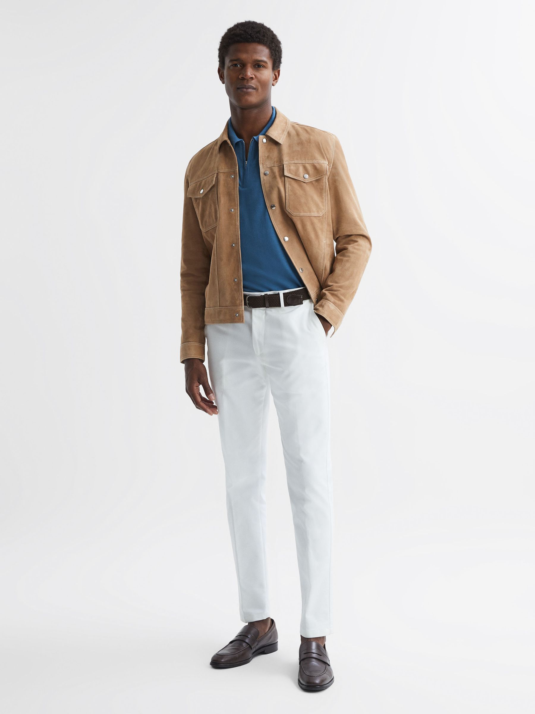 Merino Wool Half-Zip Polo Shirt in Marine Blue - Image 7 of 10