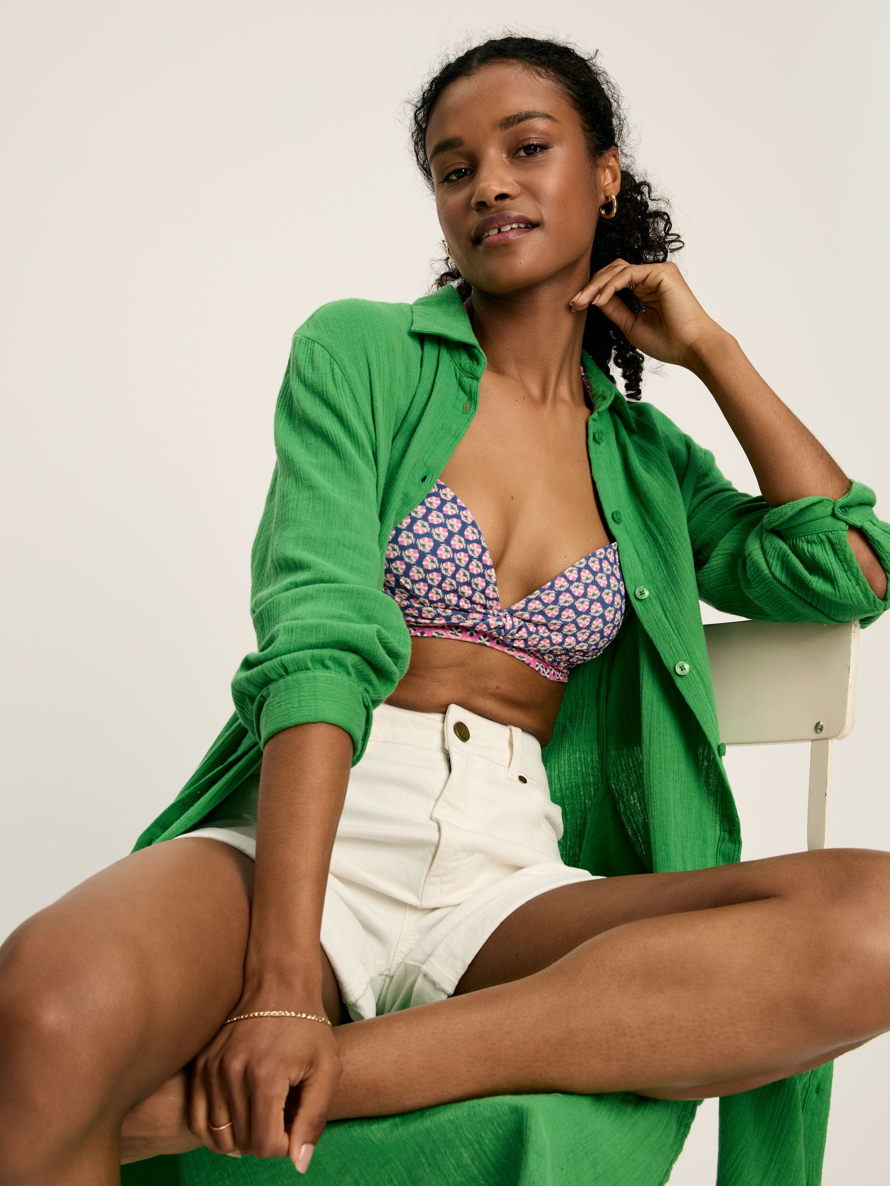 Erica Green Button Through Cotton Shirt Dress - Image 4 of 8