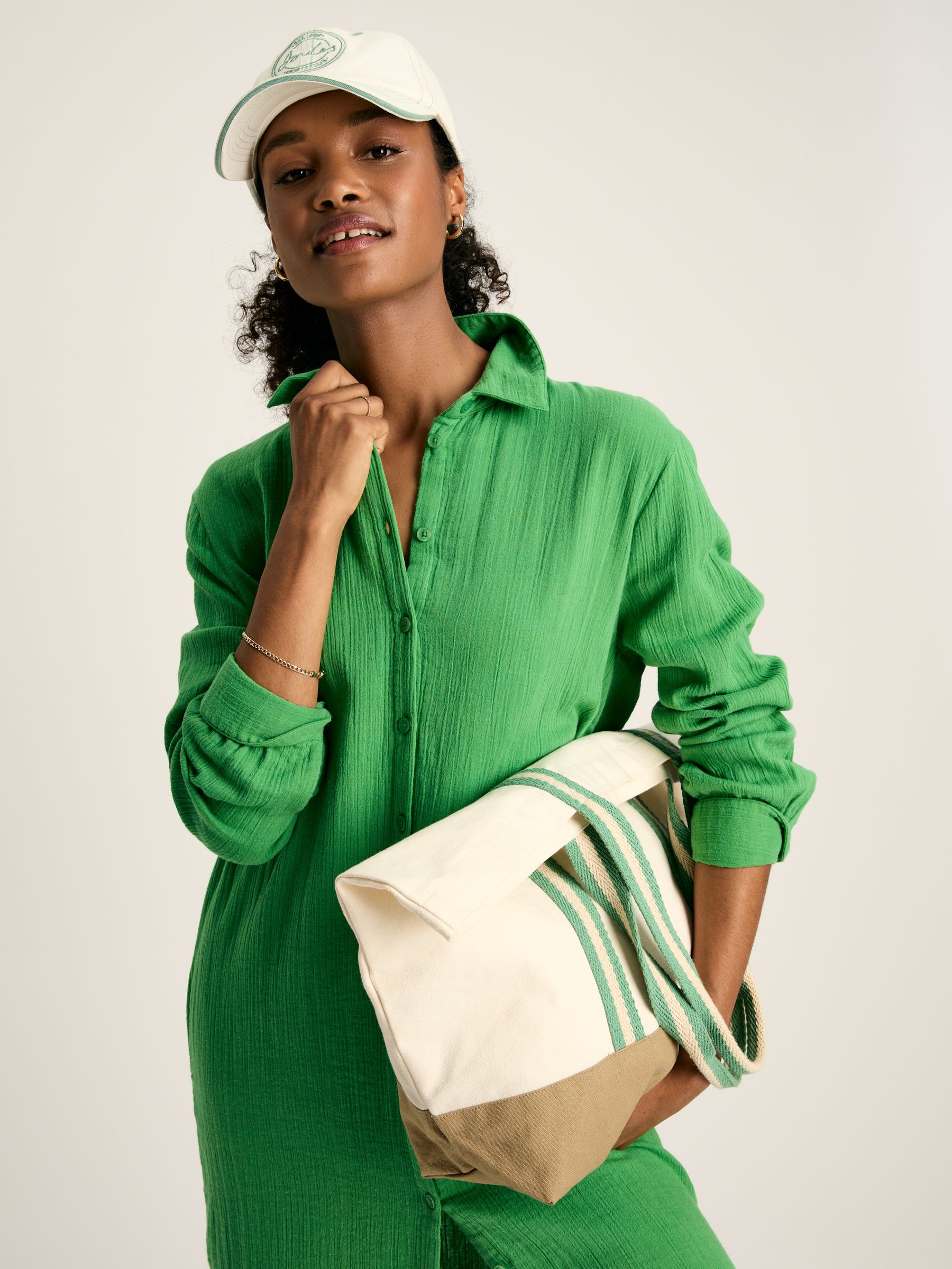 Erica Green Button Through Cotton Shirt Dress - Image 5 of 8