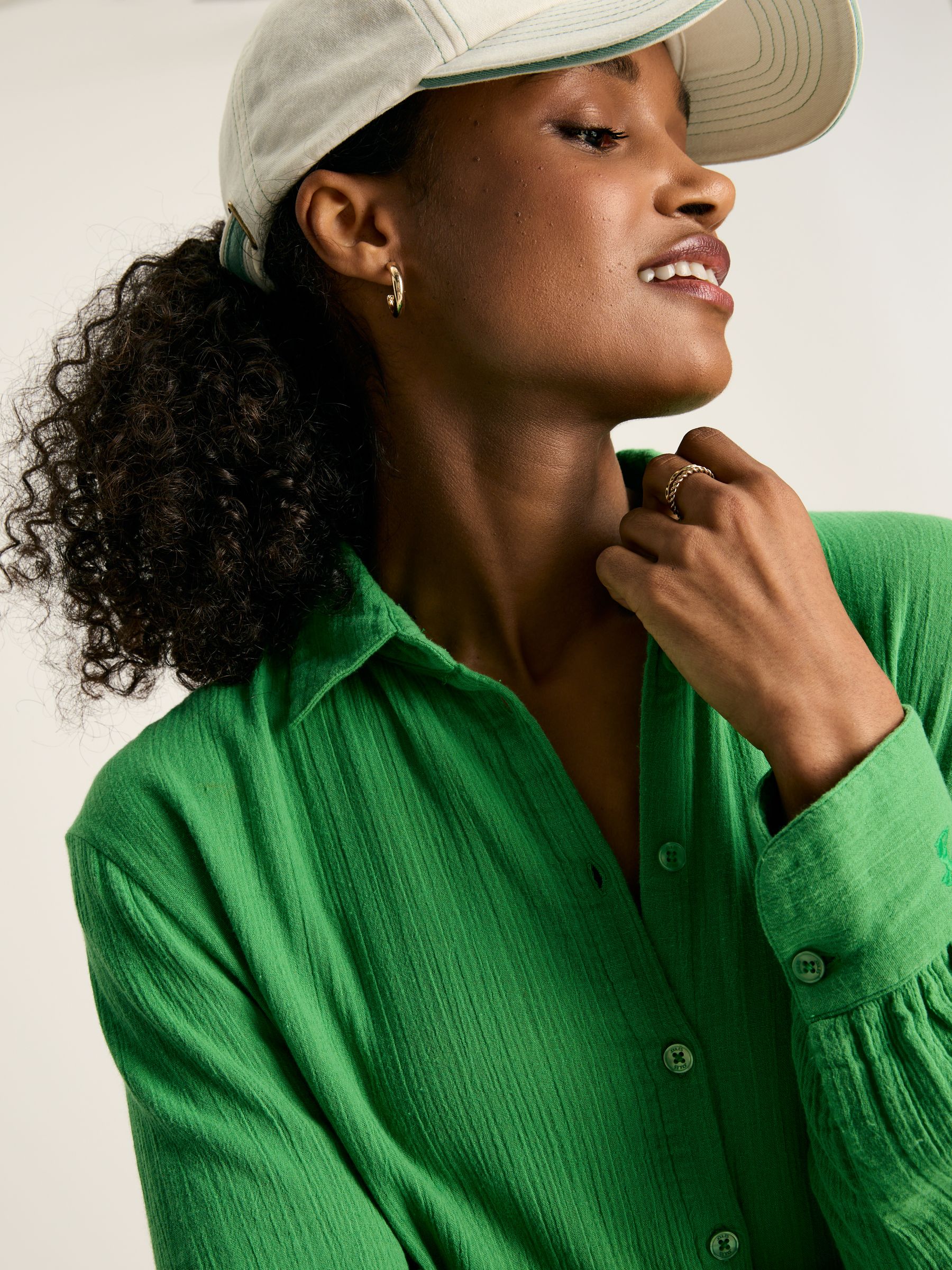Erica Green Button Through Cotton Shirt Dress - Image 6 of 8