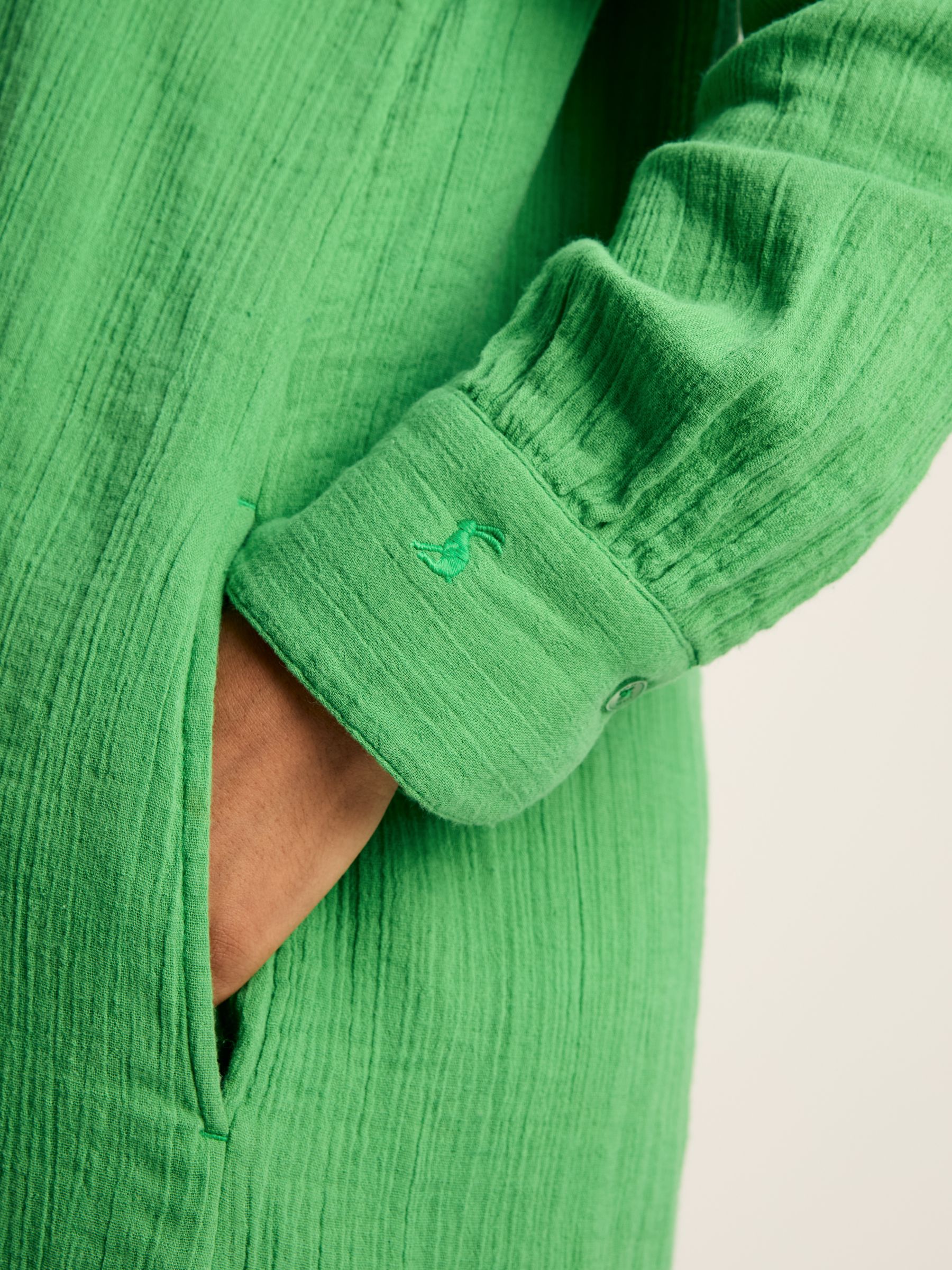 Erica Green Button Through Cotton Shirt Dress - Image 7 of 8