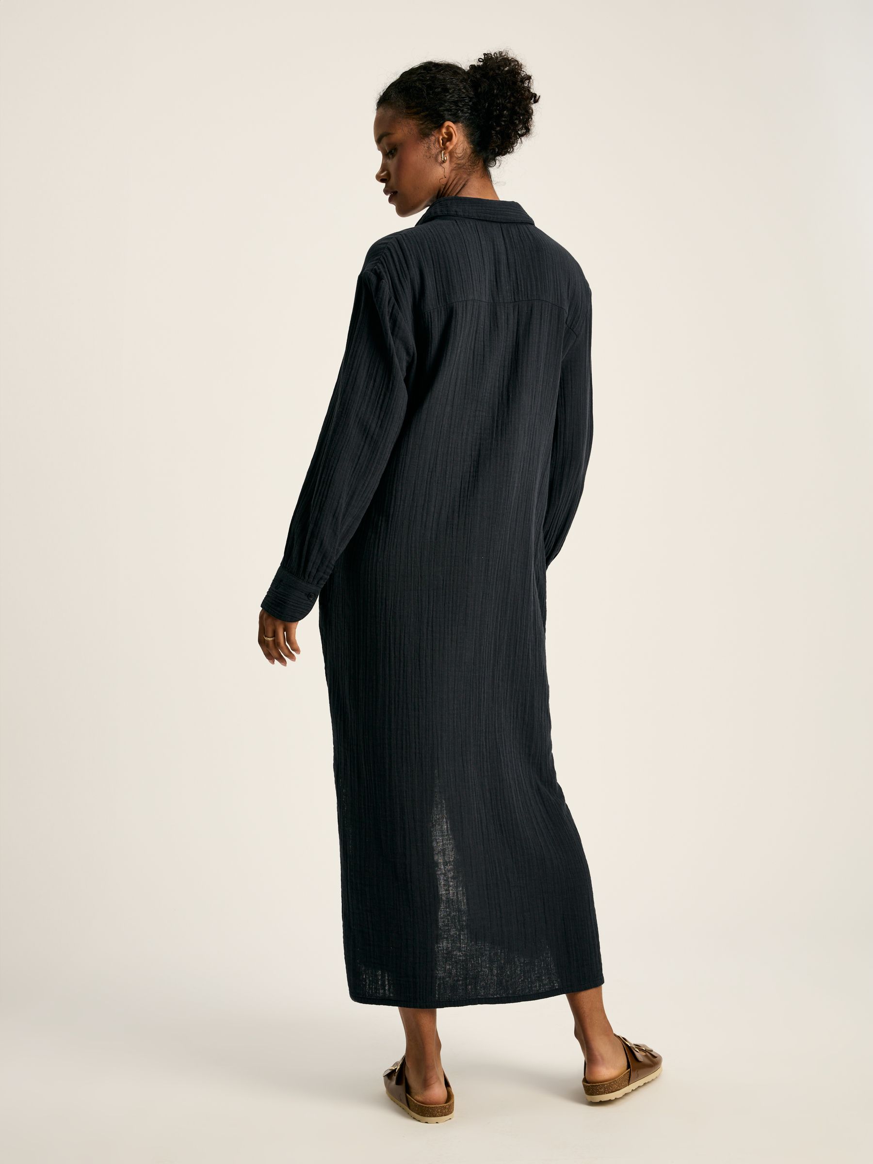 Erica Navy Button Through Cotton Shirt Dress - Image 2 of 7