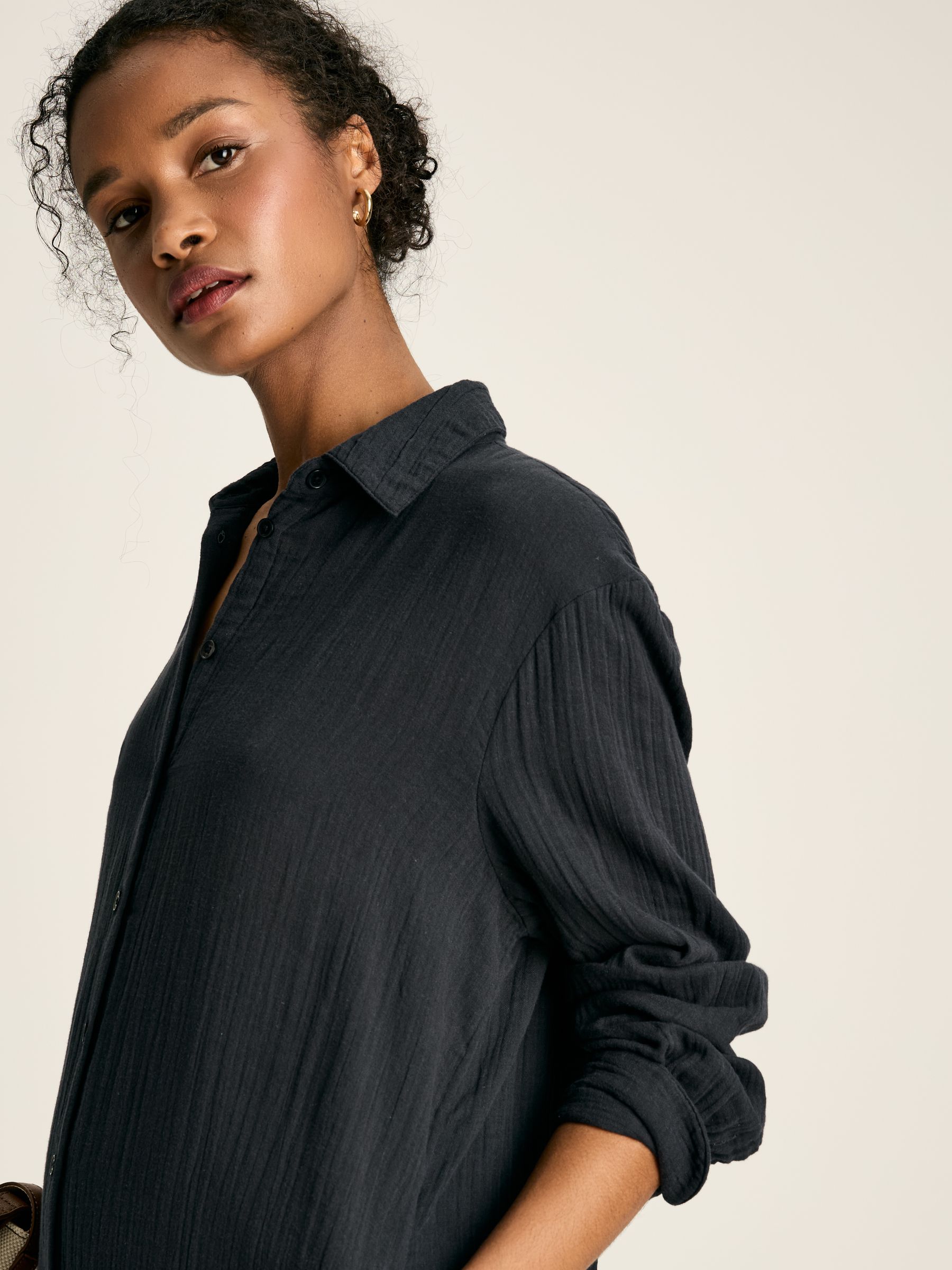 Erica Navy Button Through Cotton Shirt Dress - Image 4 of 7