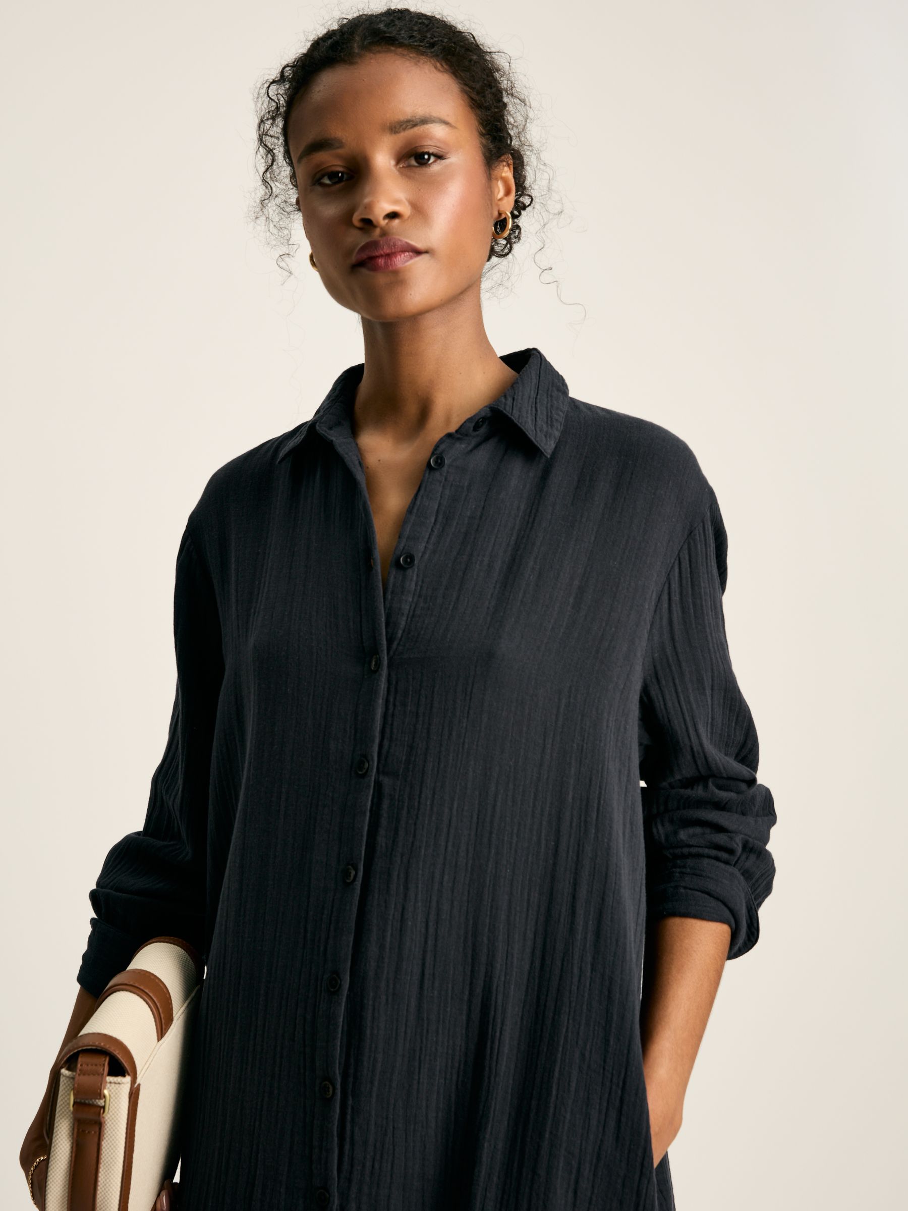 Erica Navy Button Through Cotton Shirt Dress - Image 5 of 7