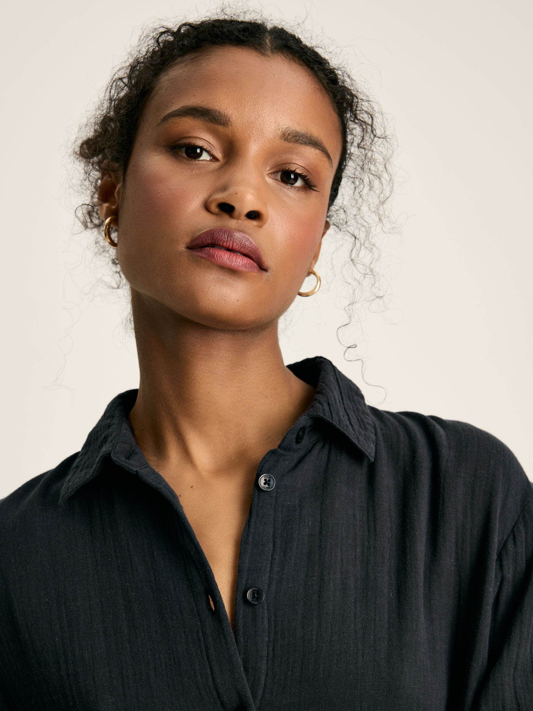 Erica Navy Button Through Cotton Shirt Dress - Image 6 of 7