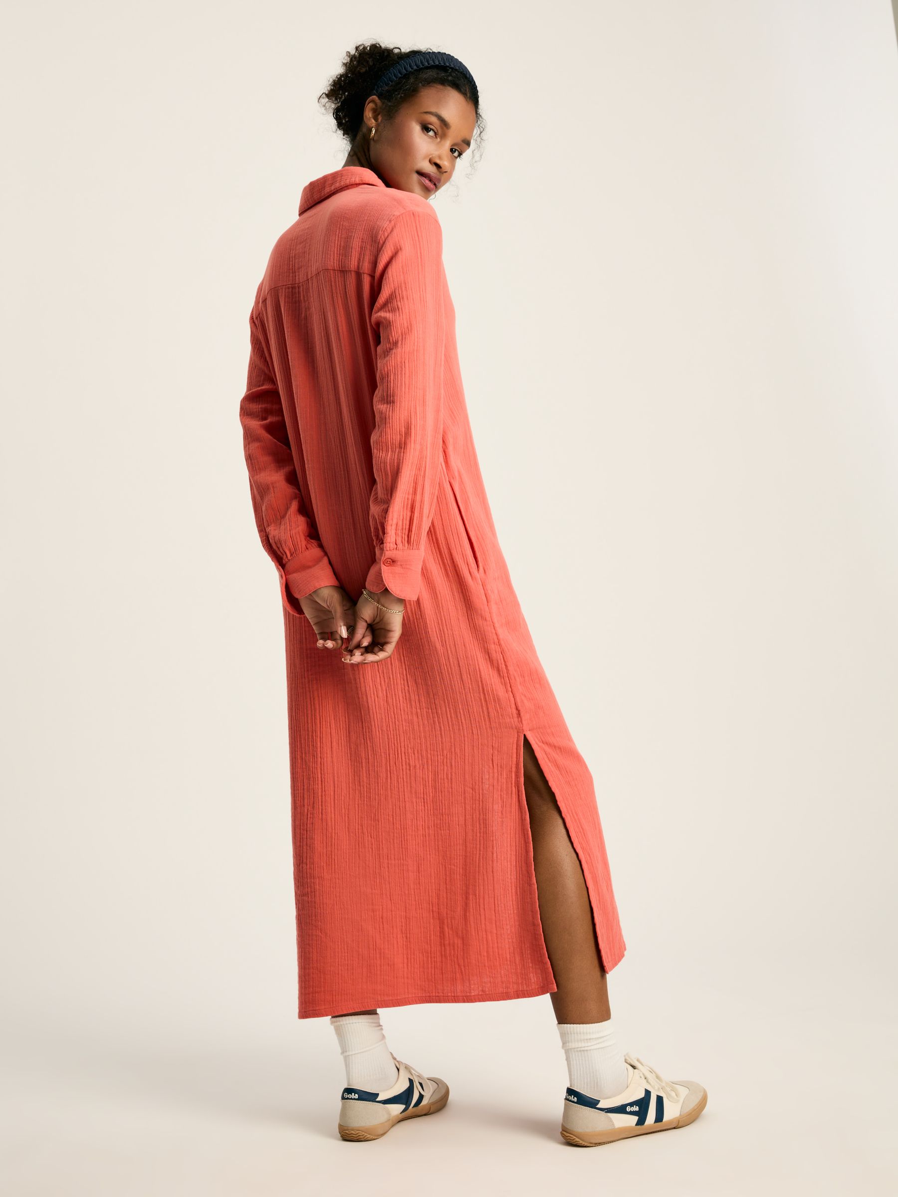 Erica Coral Pink Button Through Cotton Shirt Dress - Image 2 of 8