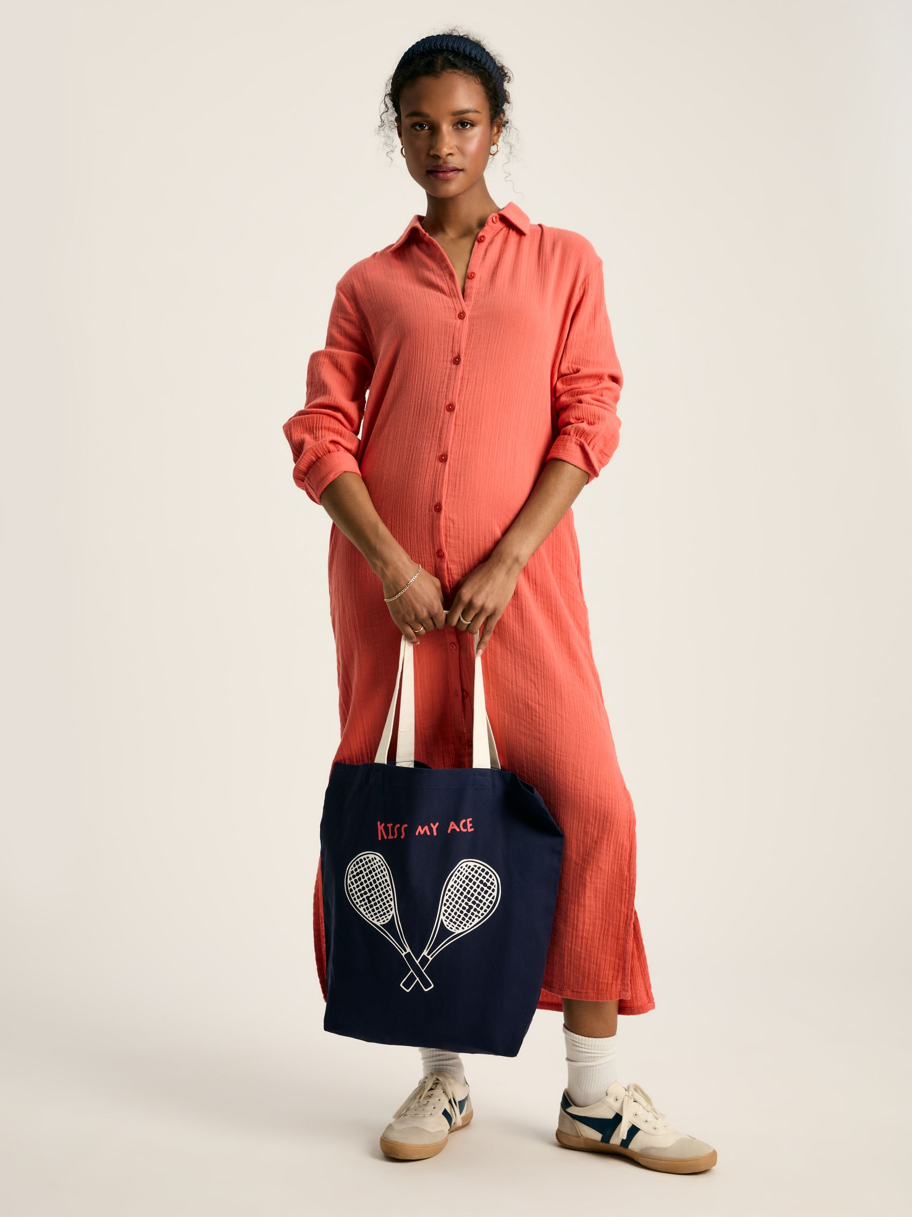 Erica Coral Pink Button Through Cotton Shirt Dress - Image 3 of 8