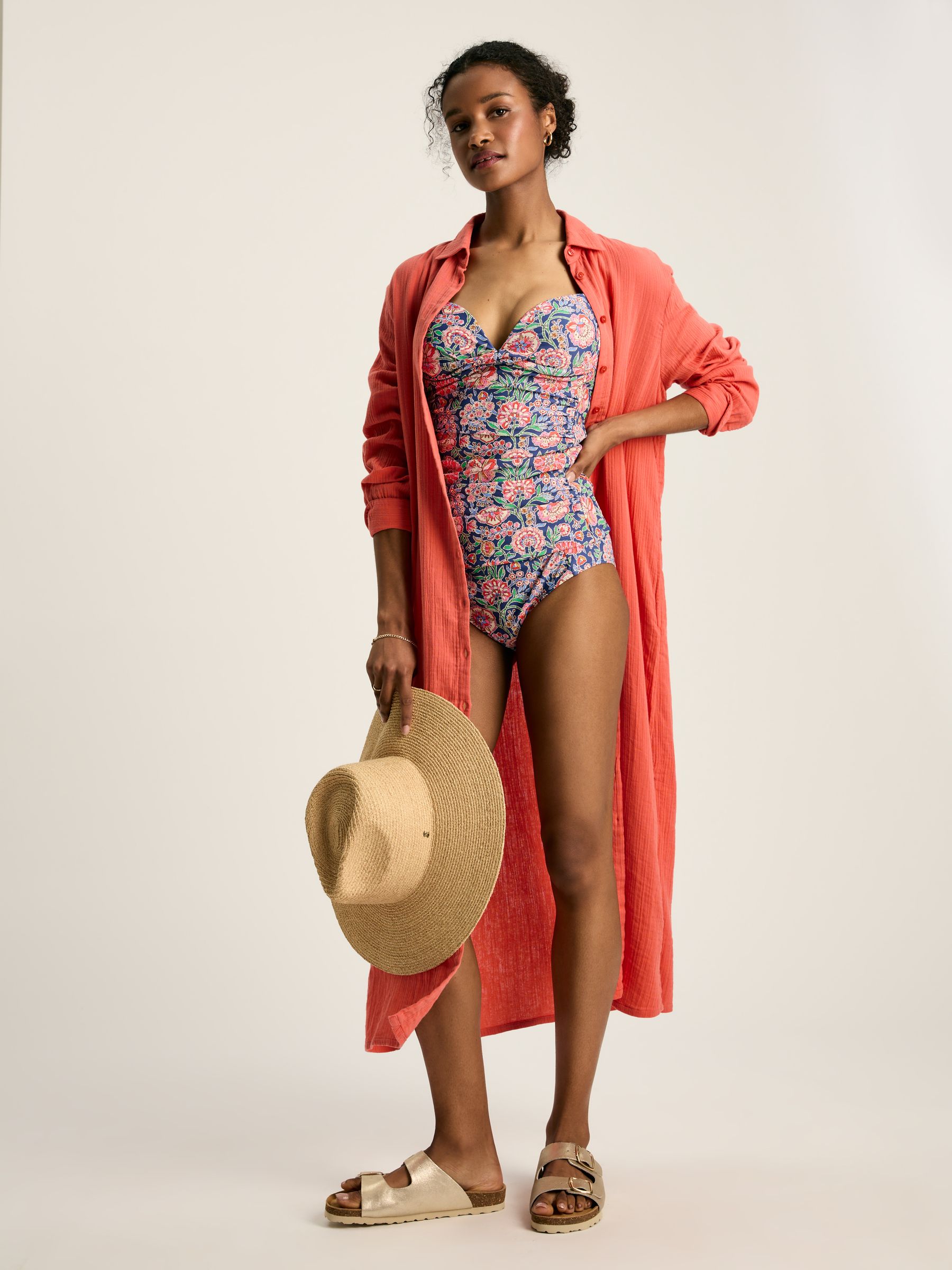 Erica Coral Pink Button Through Cotton Shirt Dress - Image 4 of 8