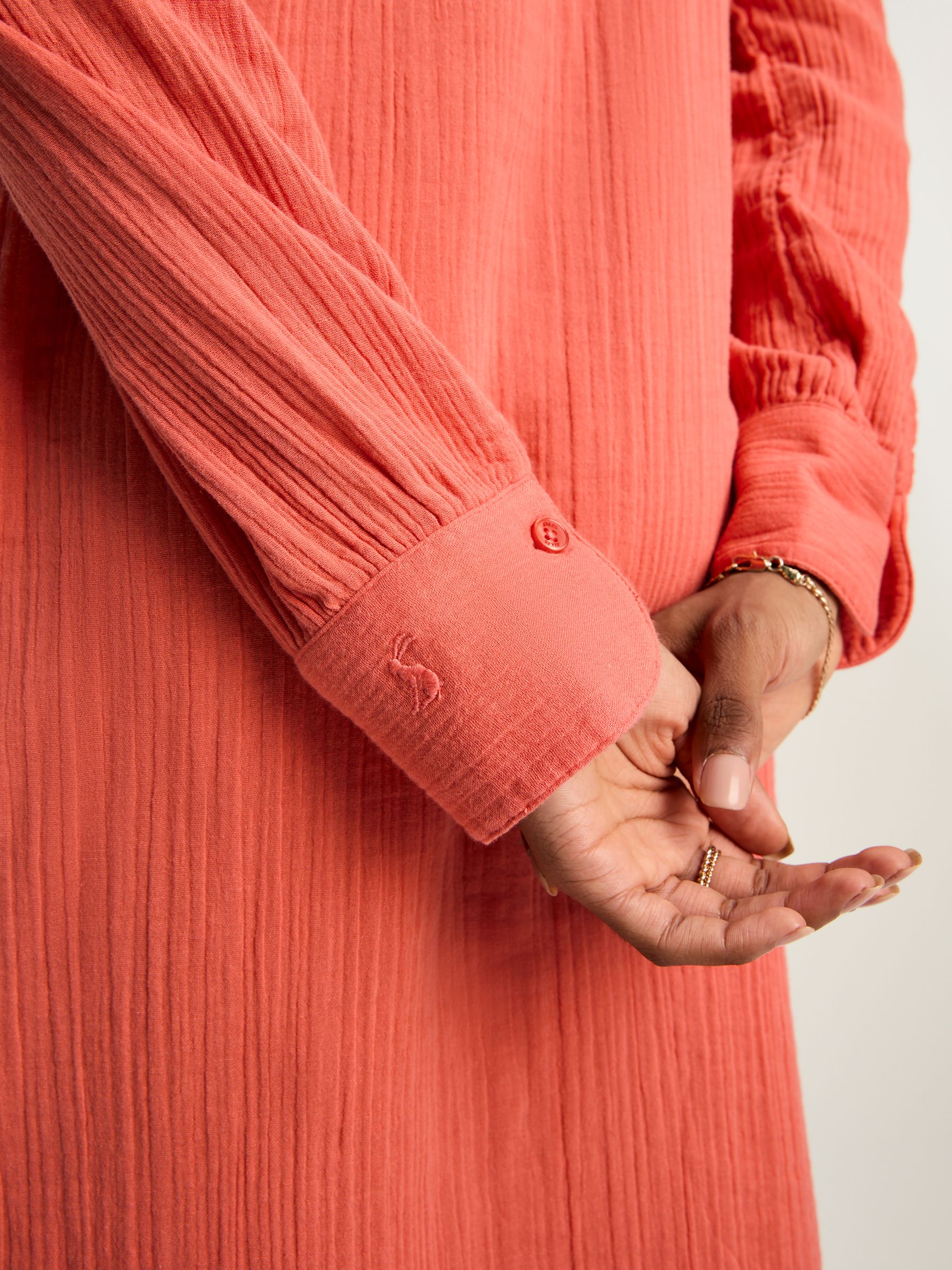 Erica Coral Pink Button Through Cotton Shirt Dress - Image 6 of 8