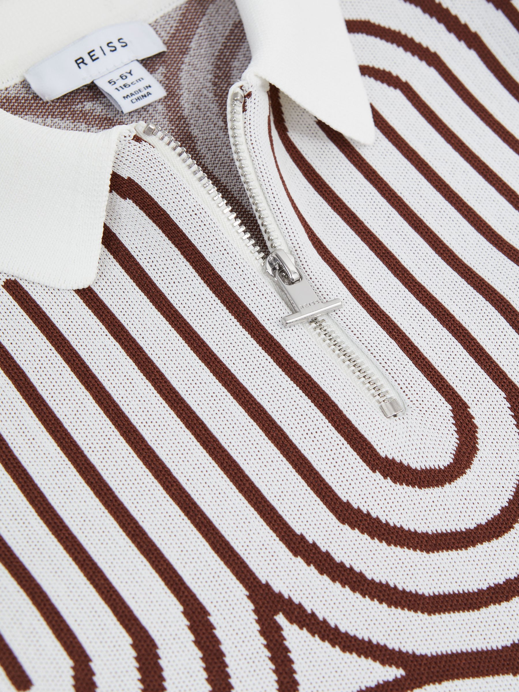 Senior Half-Zip Striped Polo T-Shirt in White/Brown - Image 7 of 7