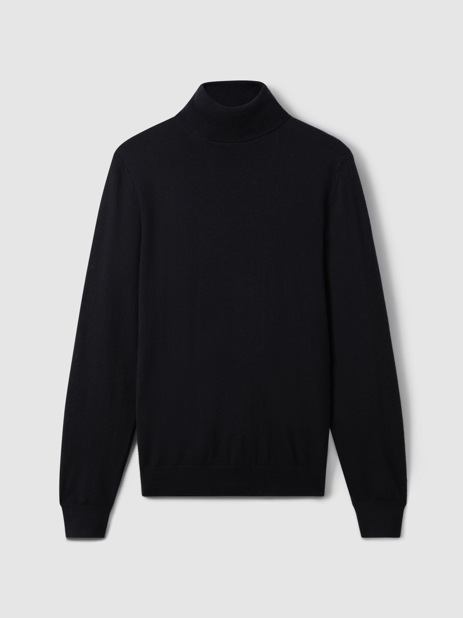 Slim Fit Merino Wool Roll Neck Jumper in Navy - Image 2 of 8