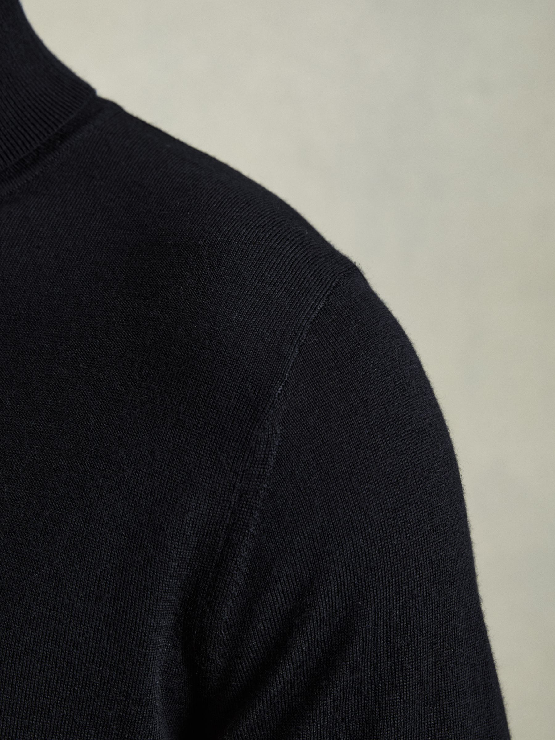 Slim Fit Merino Wool Roll Neck Jumper in Navy - Image 5 of 8