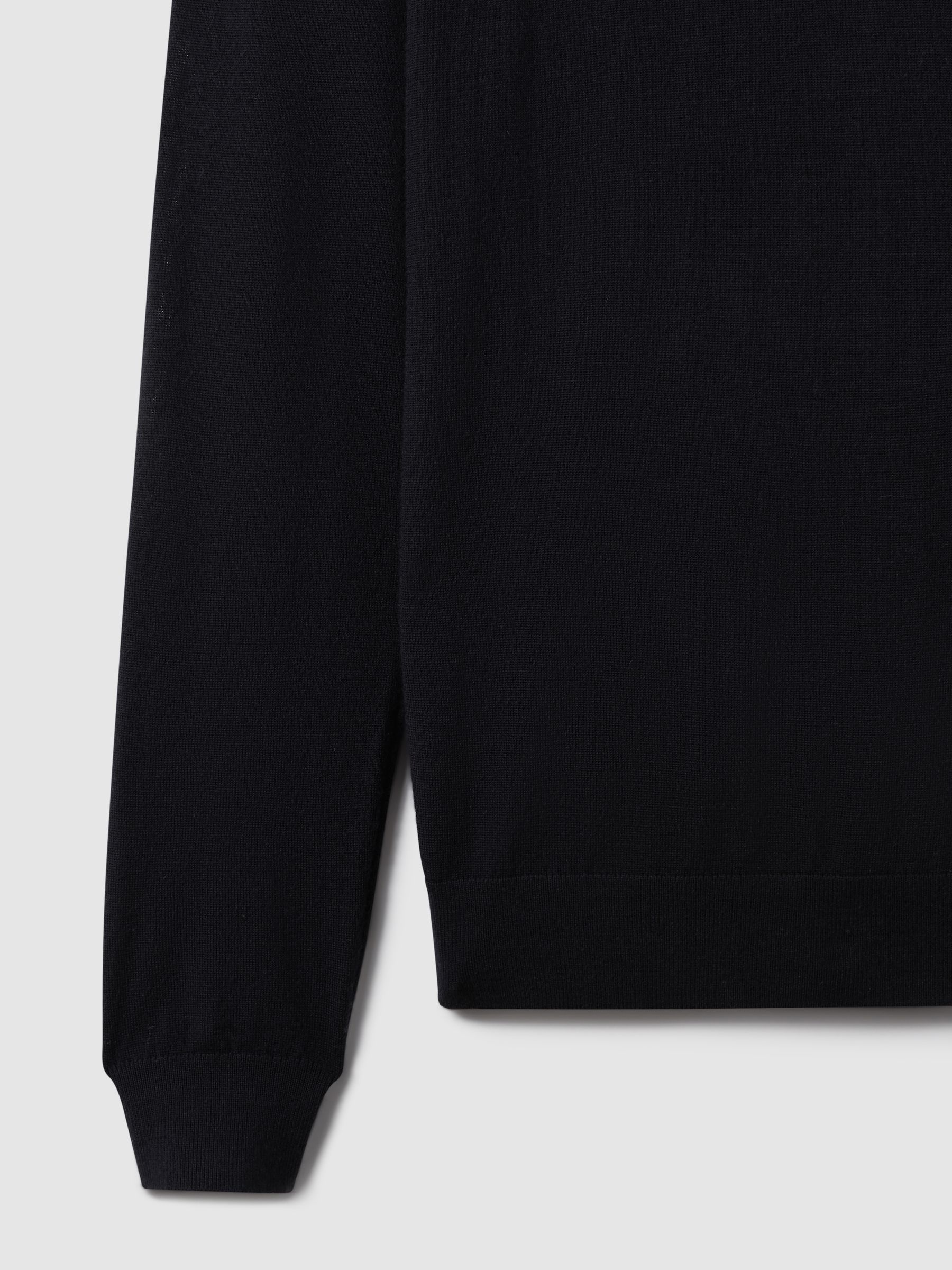Slim Fit Merino Wool Roll Neck Jumper in Navy - Image 7 of 8