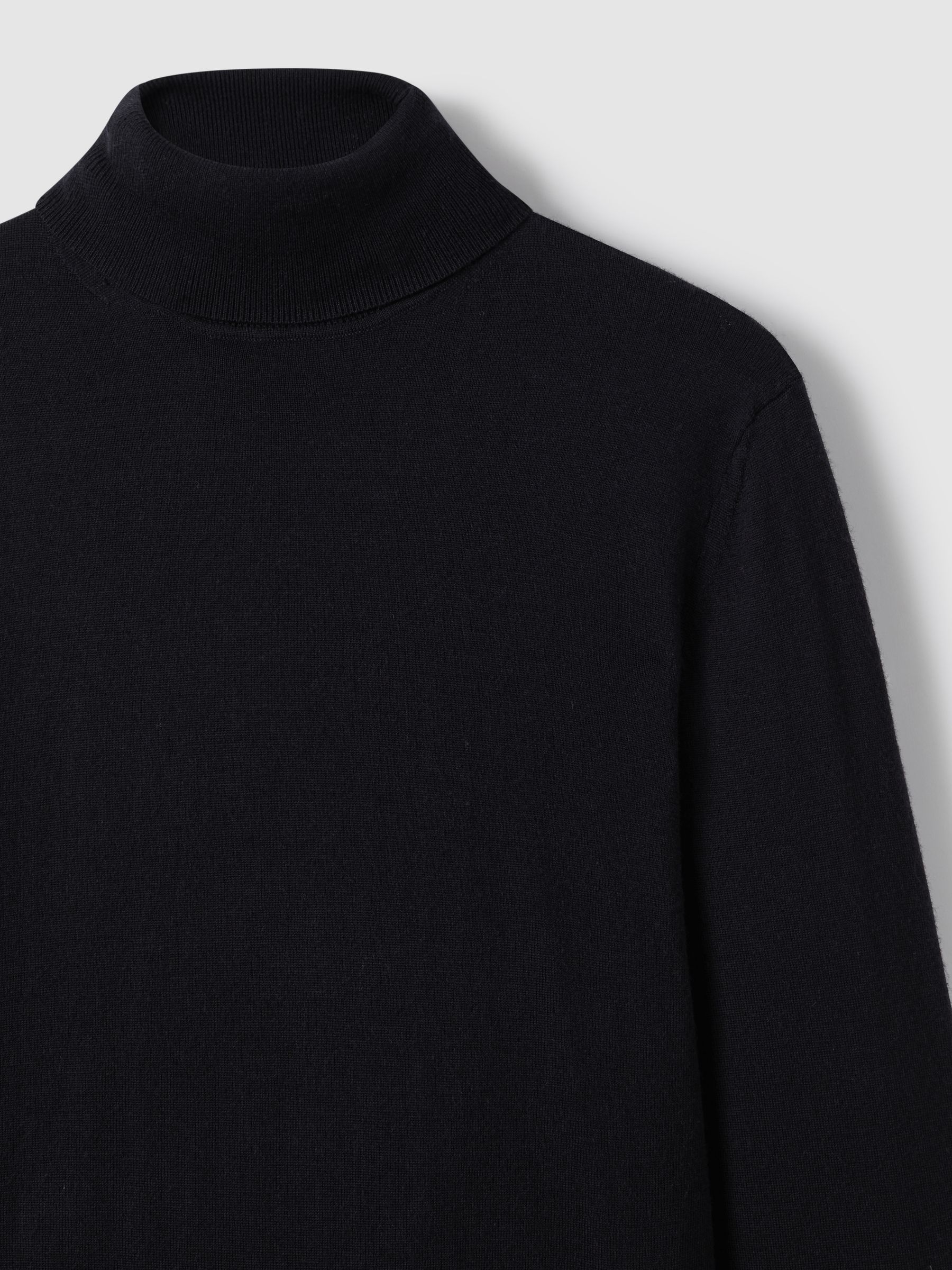Slim Fit Merino Wool Roll Neck Jumper in Navy - Image 8 of 8