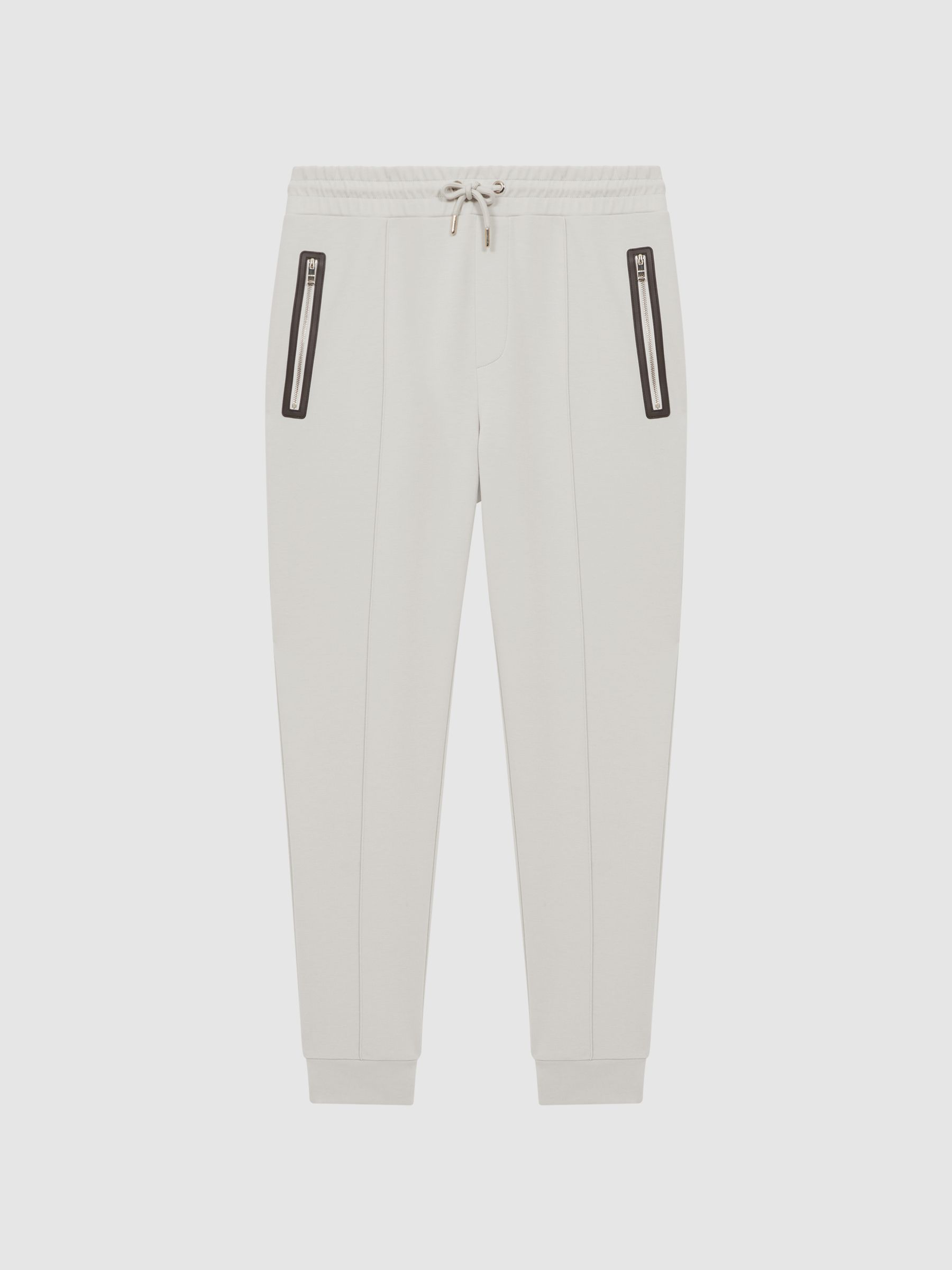 Drawstring Contrast Zip Joggers in Off White - Image 2 of 5