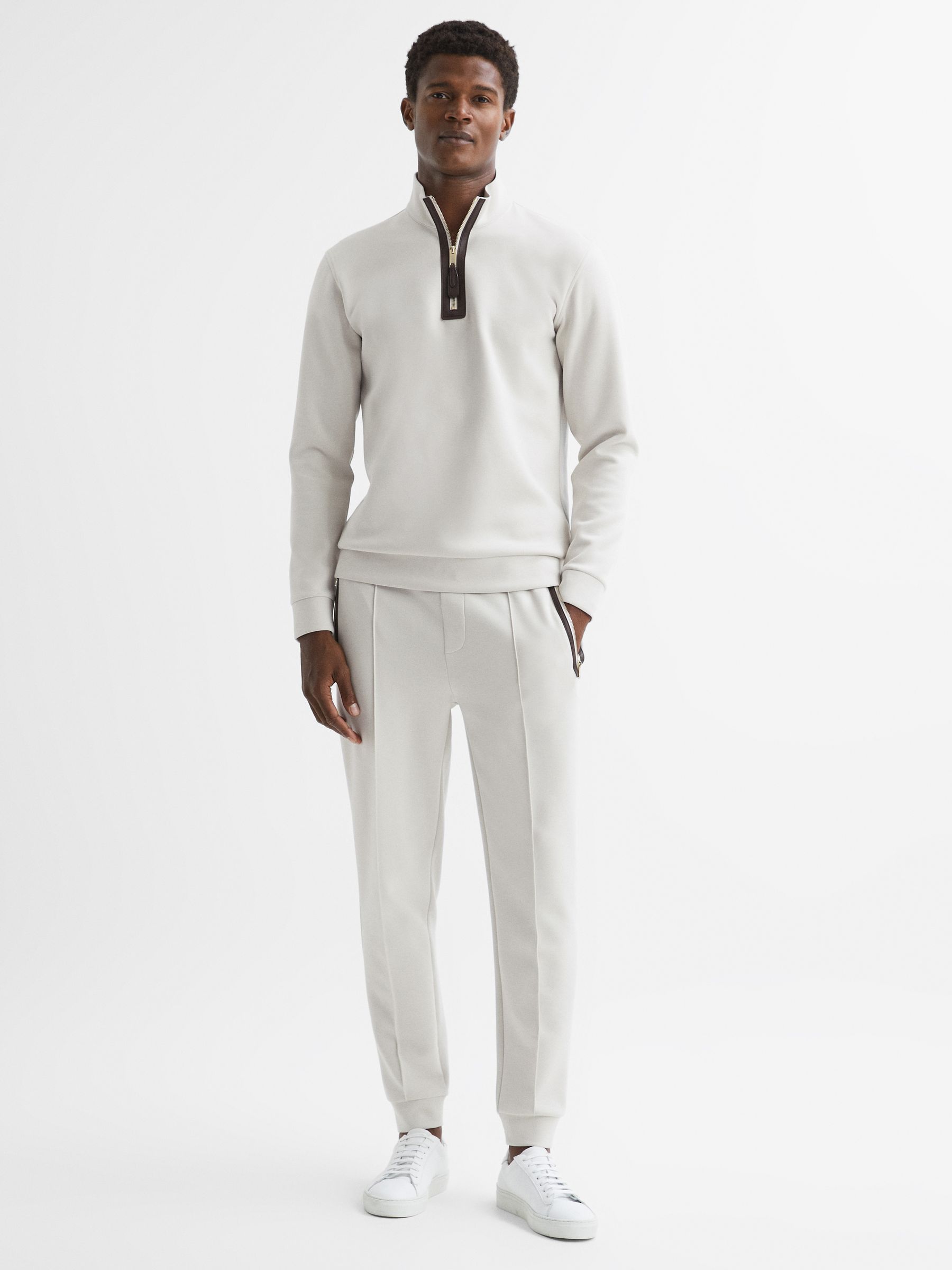 Drawstring Contrast Zip Joggers in Off White - Image 3 of 5