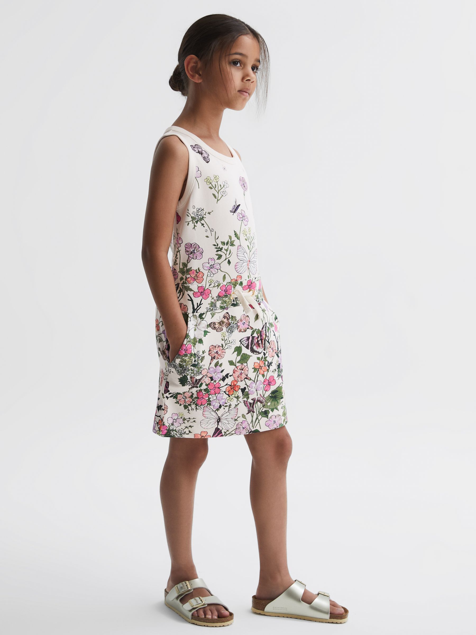 Junior Floral Drawstring Waist Dress in Pink Print - Image 1 of 6