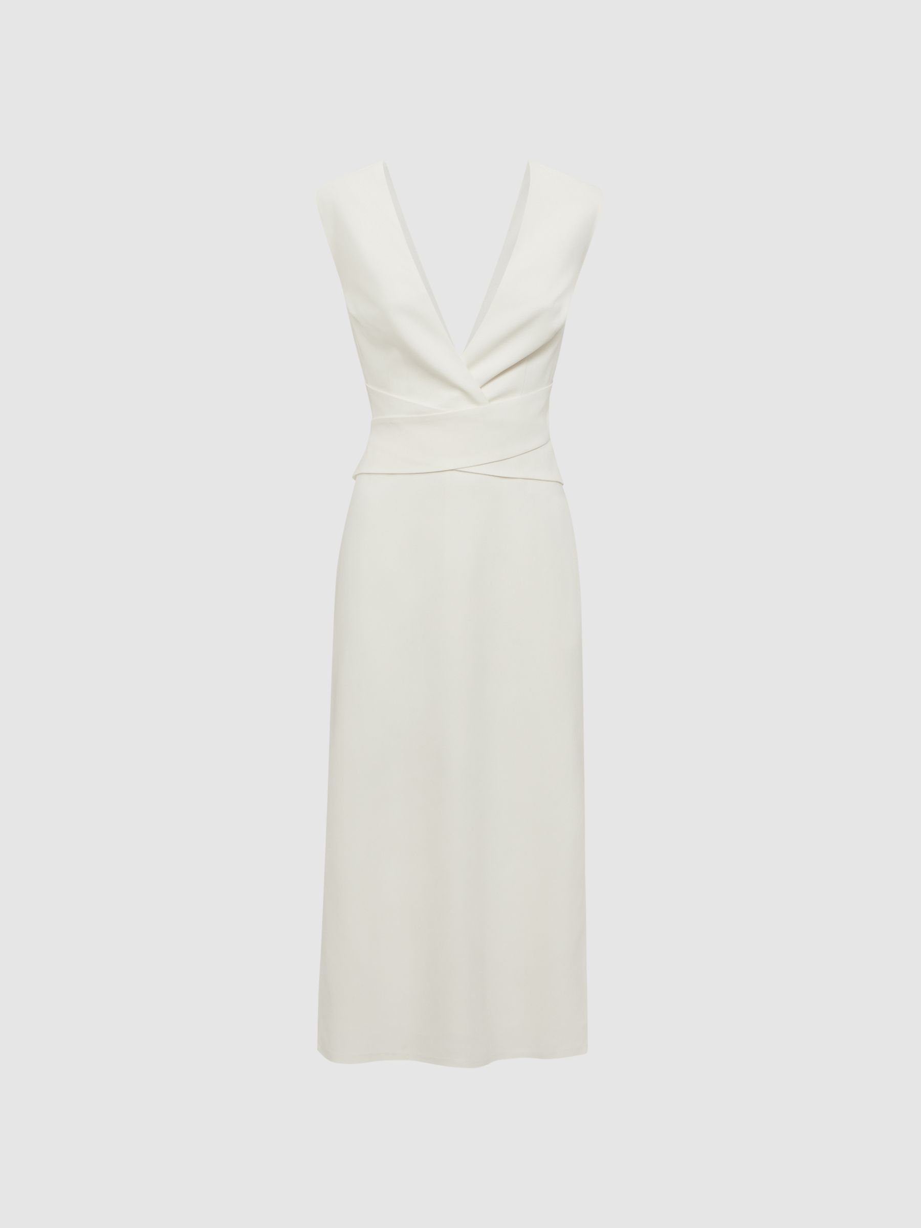 Fitted Wrap Design Midi Dress in Ivory - Image 2 of 5