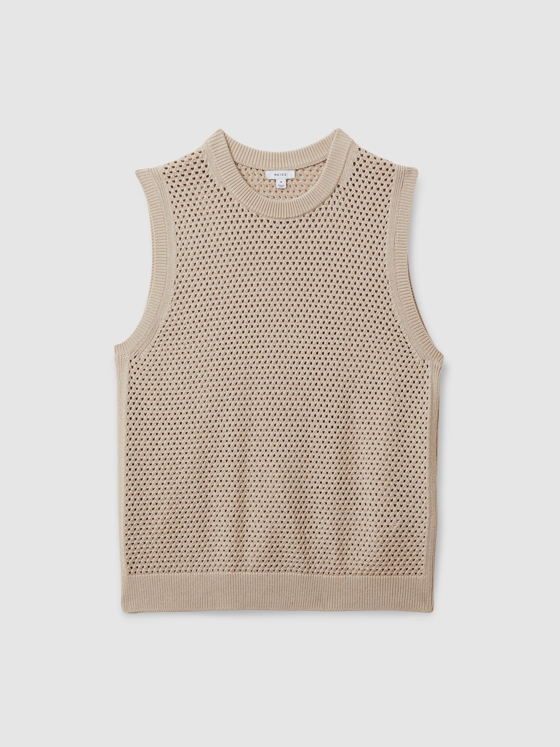 Cotton Blend Crochet Vest in Soft Taupe - Image 2 of 6 Cotton Blend Crochet Vest in Soft Taupe - Image 2 of 6