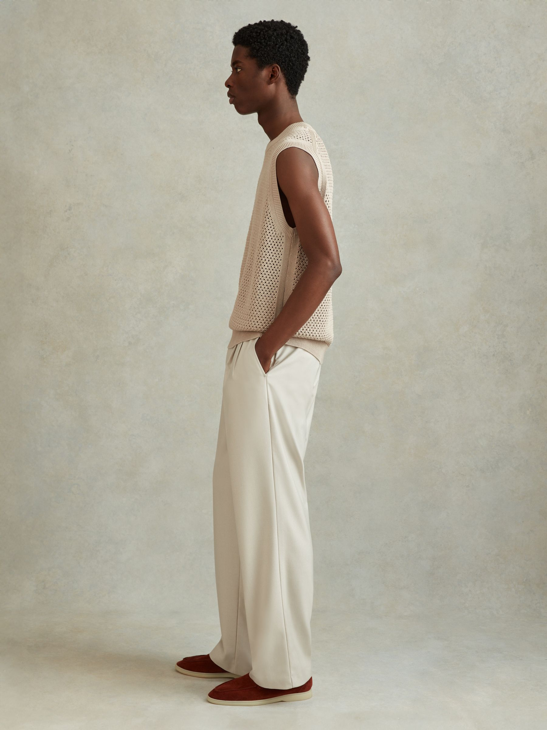 Cotton Blend Crochet Vest in Soft Taupe - Image 5 of 6