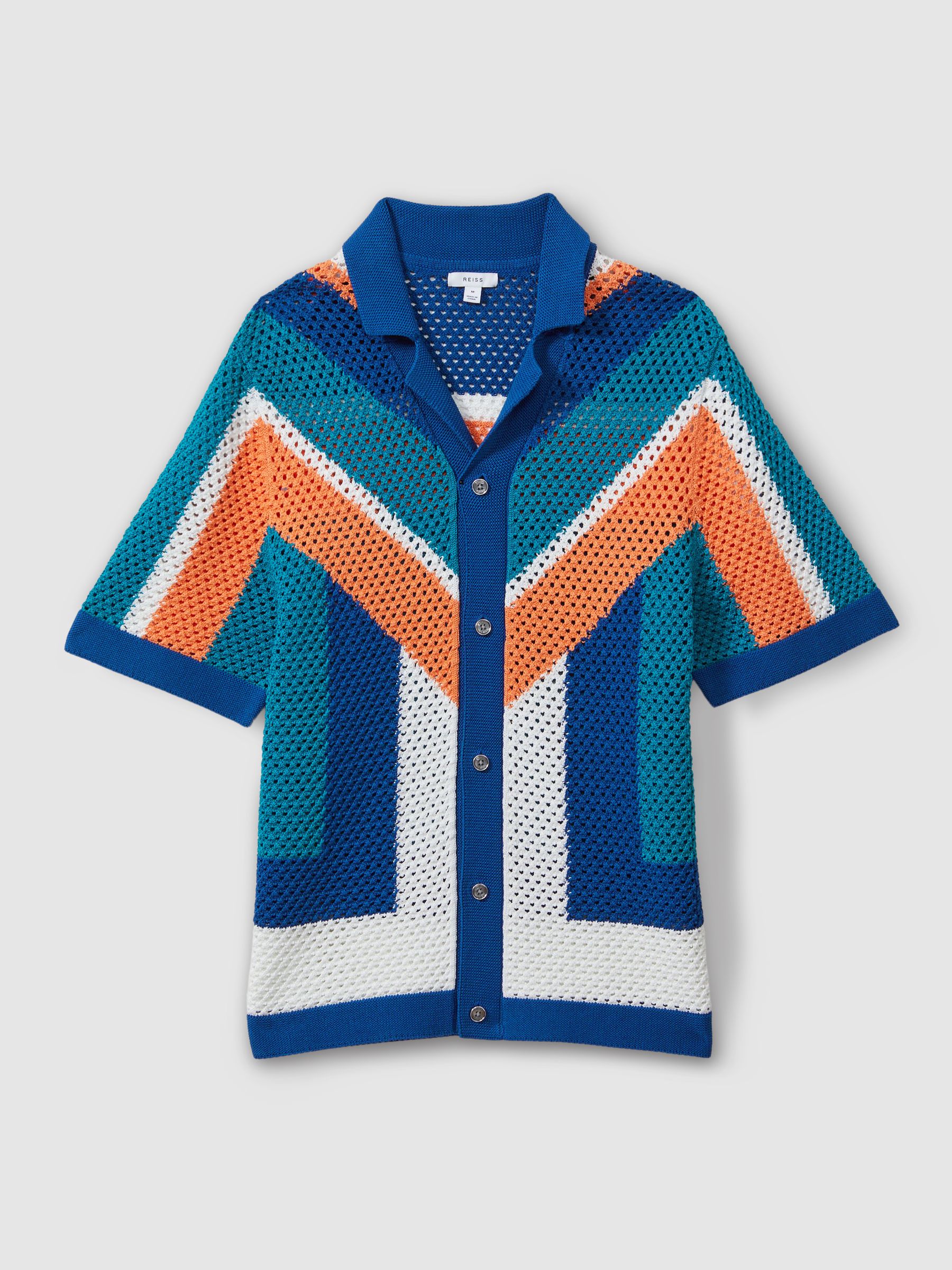 Cotton Blend Crochet Cuban Collar Shirt in Bright Multi - Image 2 of 5