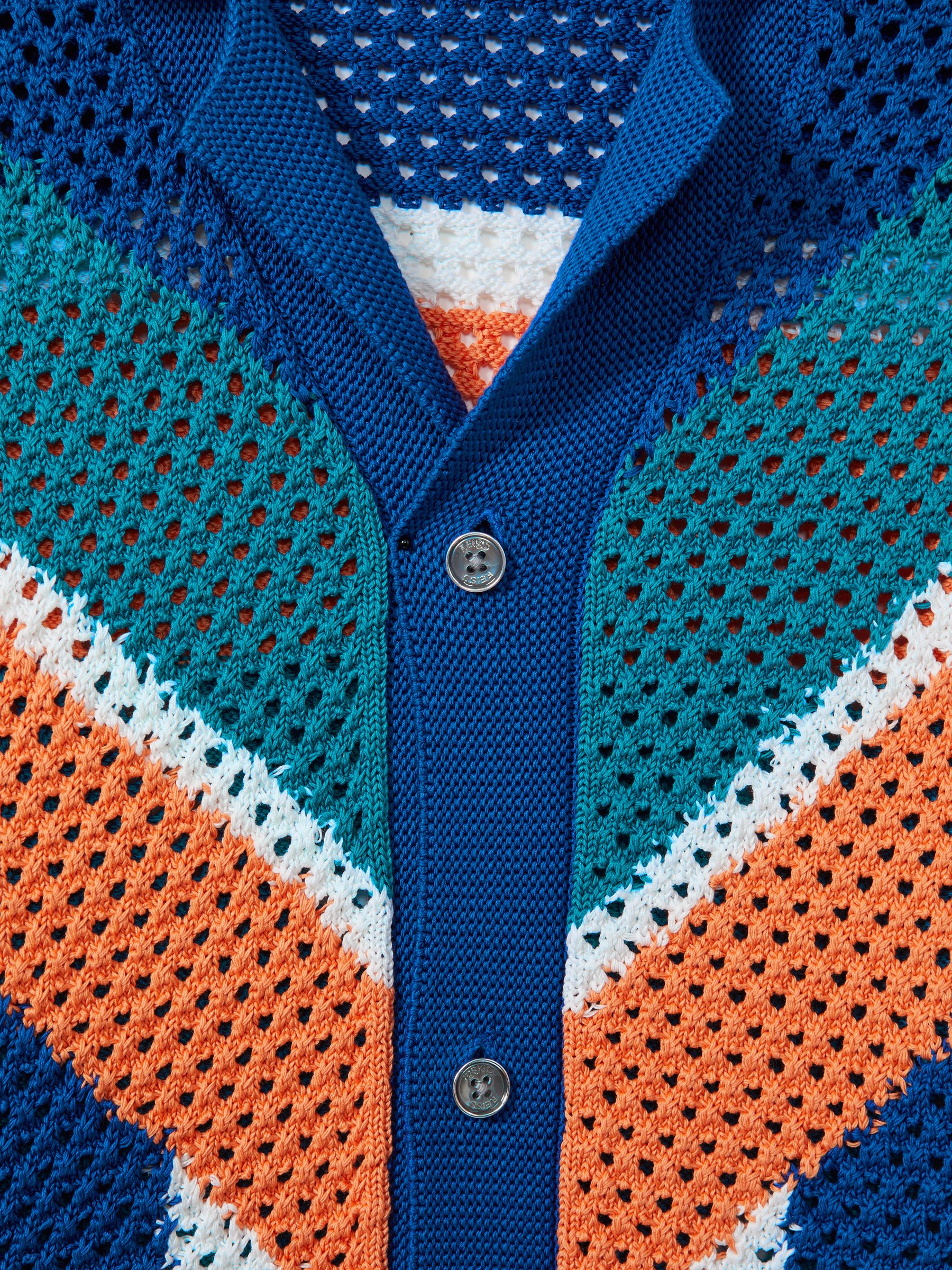 Cotton Blend Crochet Cuban Collar Shirt in Bright Multi - Image 5 of 5
