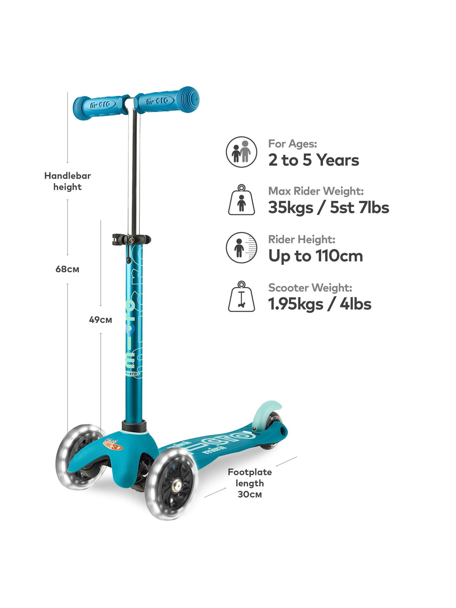 Aqua Mini Micro Deluxe LED Scooter - Image 9 of 9