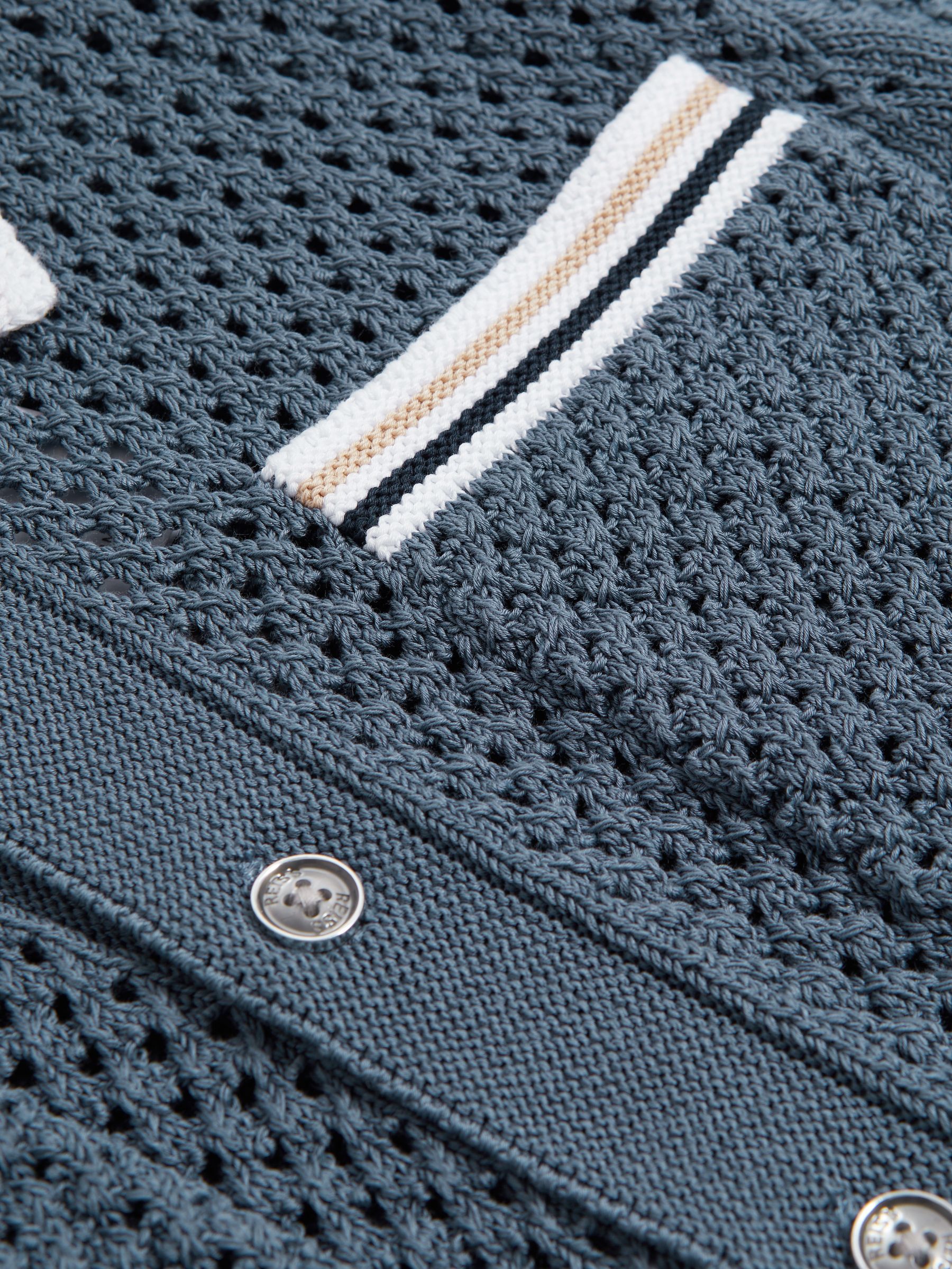 9-13 yrs Crochet Contrast Trim Shirt in Airforce Blue - Image 5 of 5