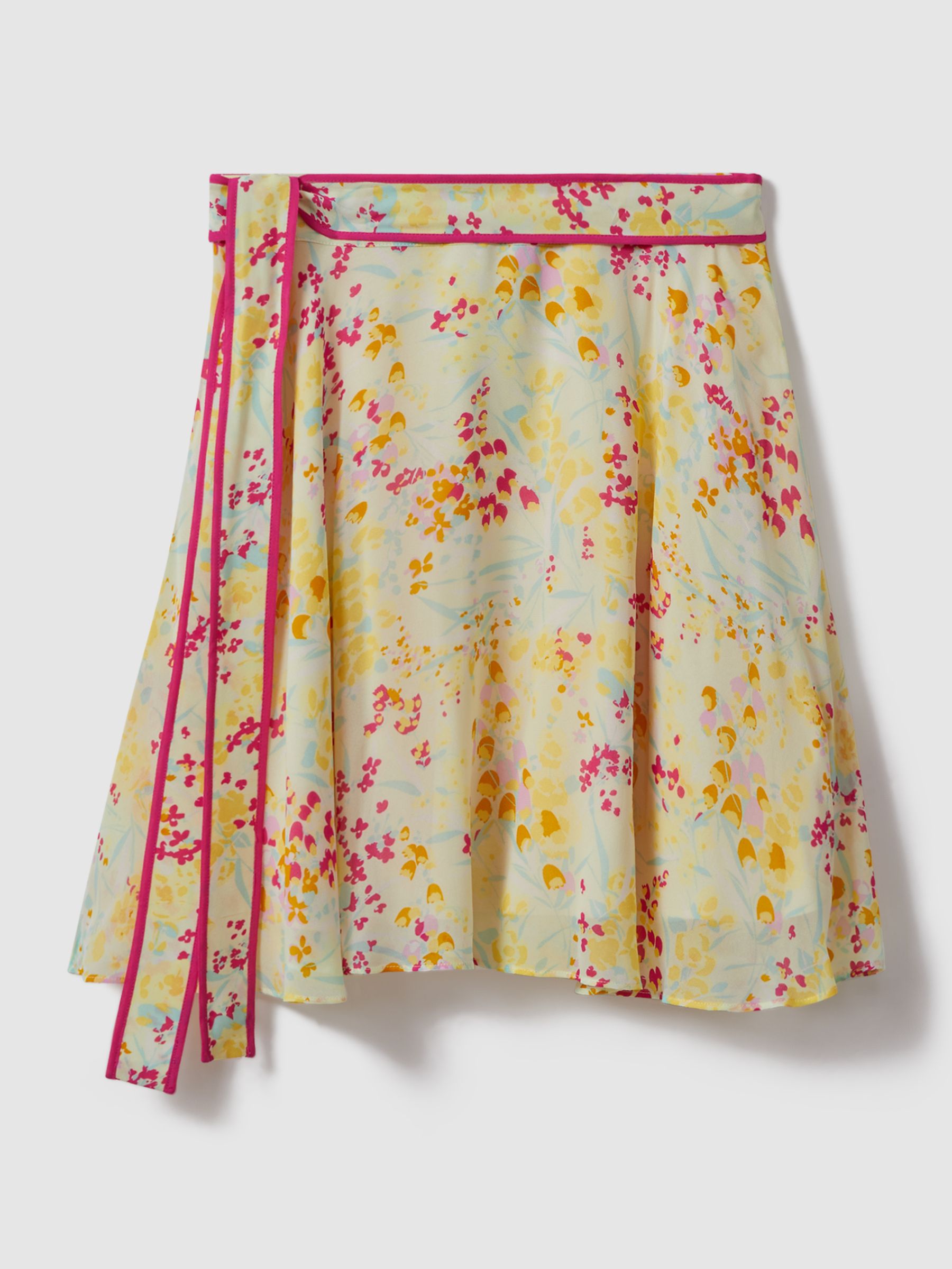 Floral Print Tie Waist Mini Skirt in Pink/Yellow - Image 2 of 5