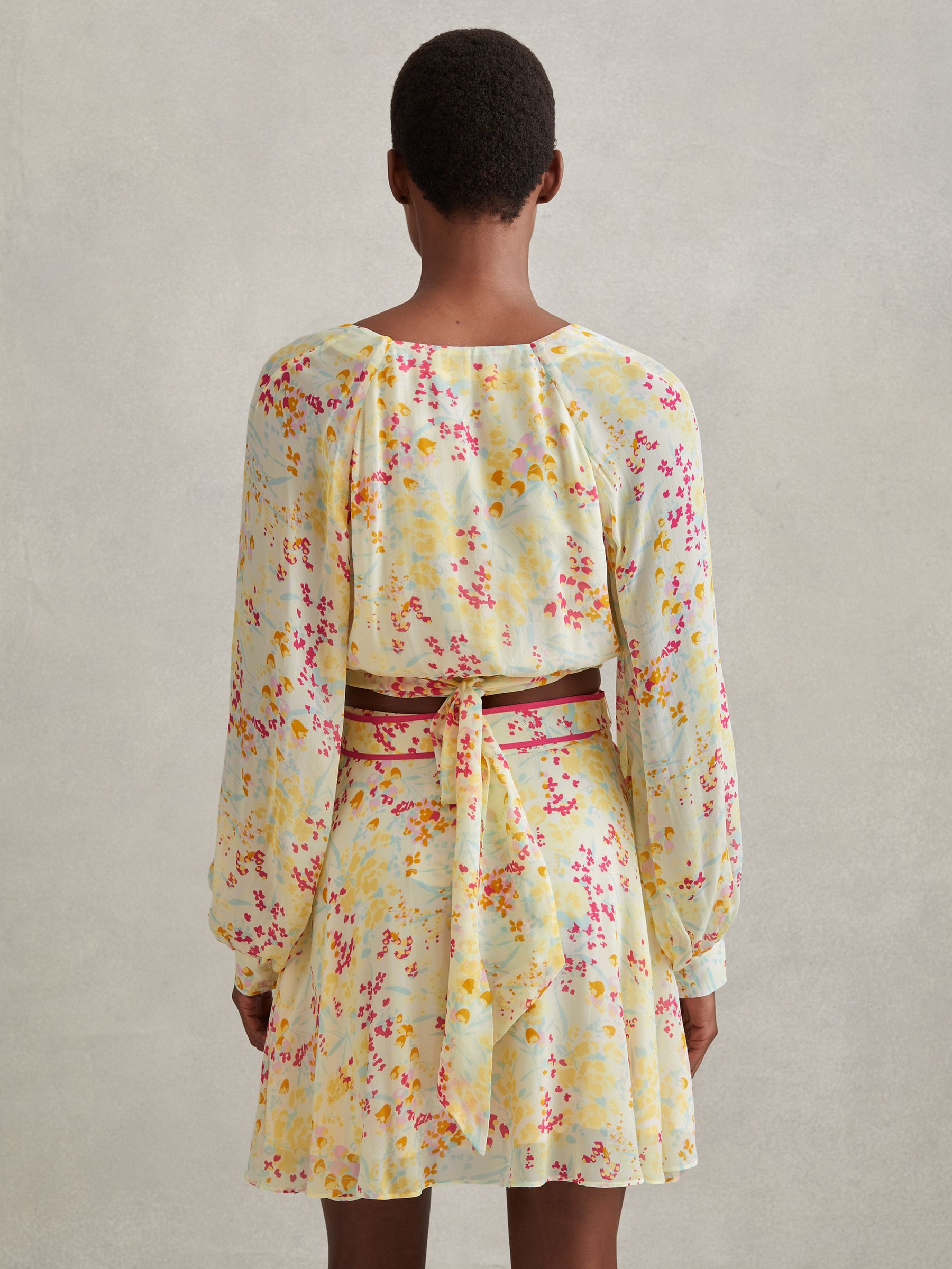 Floral Print Tie Waist Mini Skirt in Pink/Yellow - Image 3 of 5
