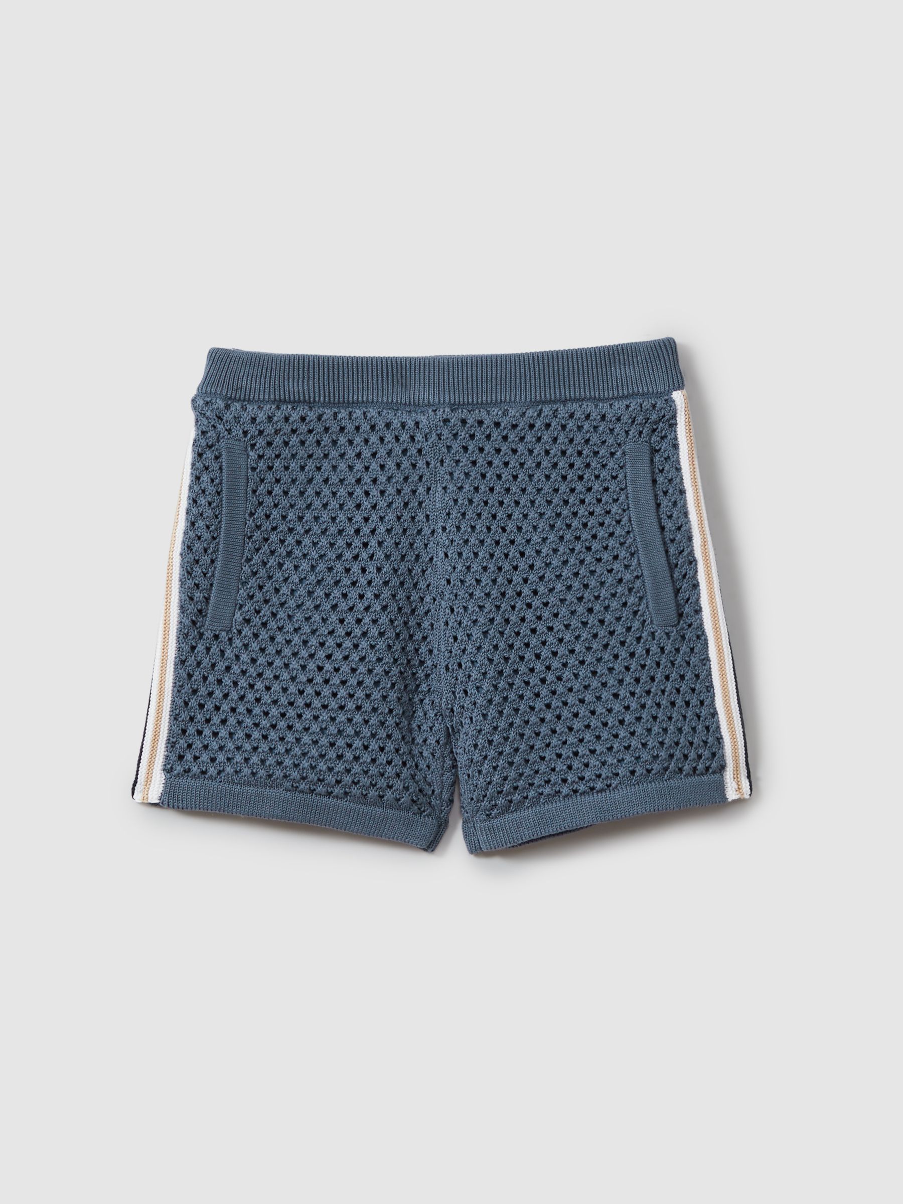 3-9 yrs Crochet Contrast Trim Elasticated Shorts in Airforce Blue - Image 2 of 5