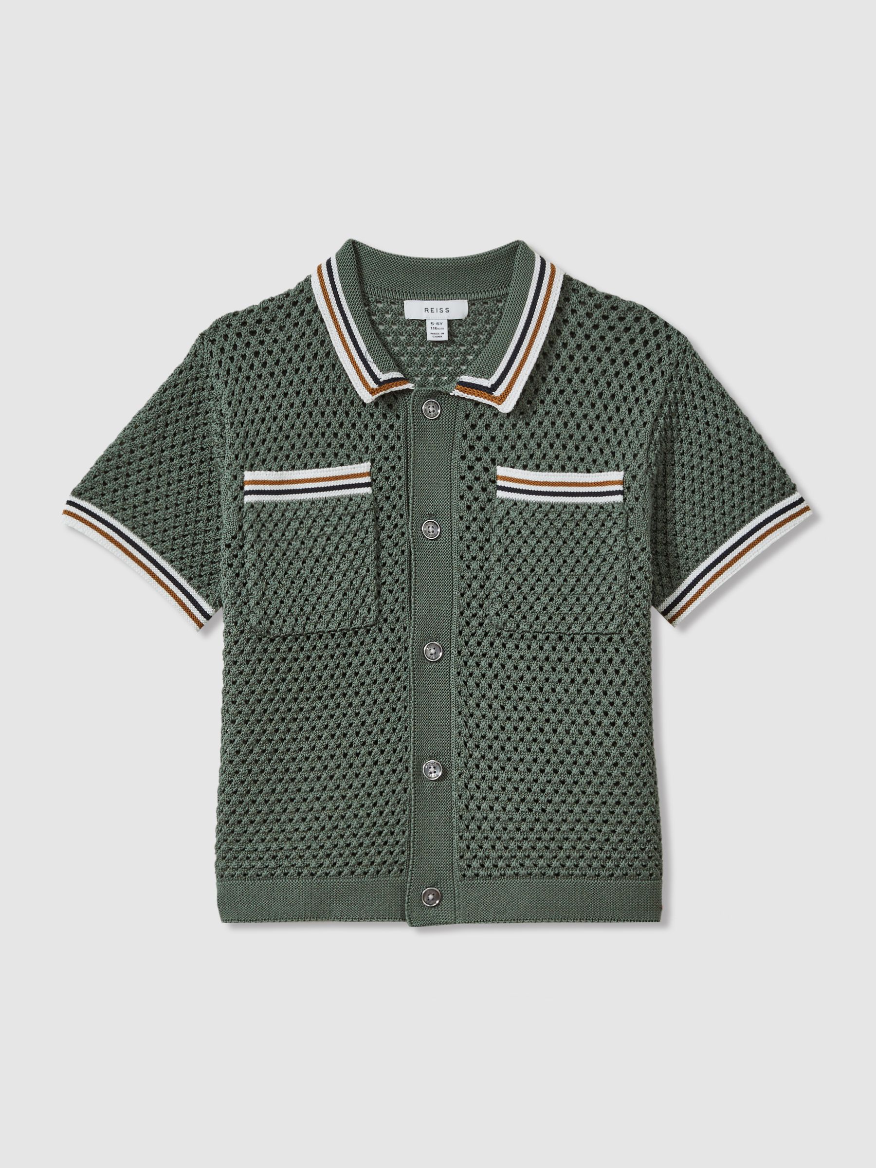 9-13 yrs Crochet Contrast Trim Shirt in Dark Sage Green - Image 2 of 5