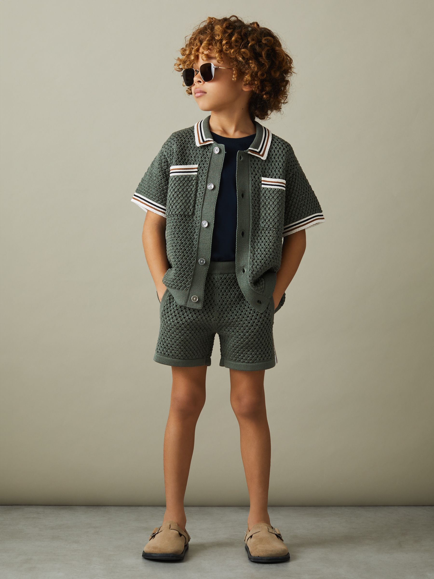 9-13 yrs Crochet Contrast Trim Shirt in Dark Sage Green - Image 3 of 5