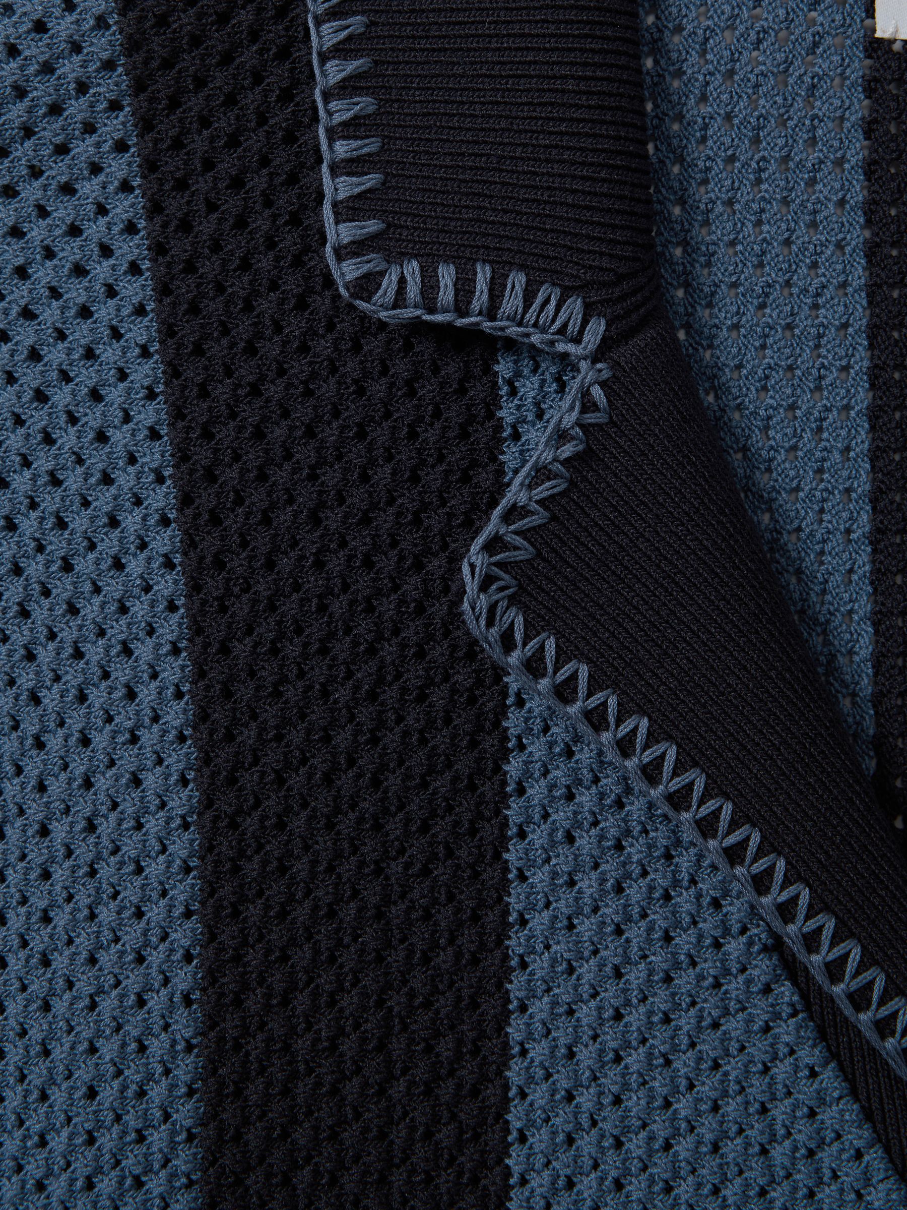 Knitted Cuban Collar Shirt in Navy/Blue - Image 7 of 8