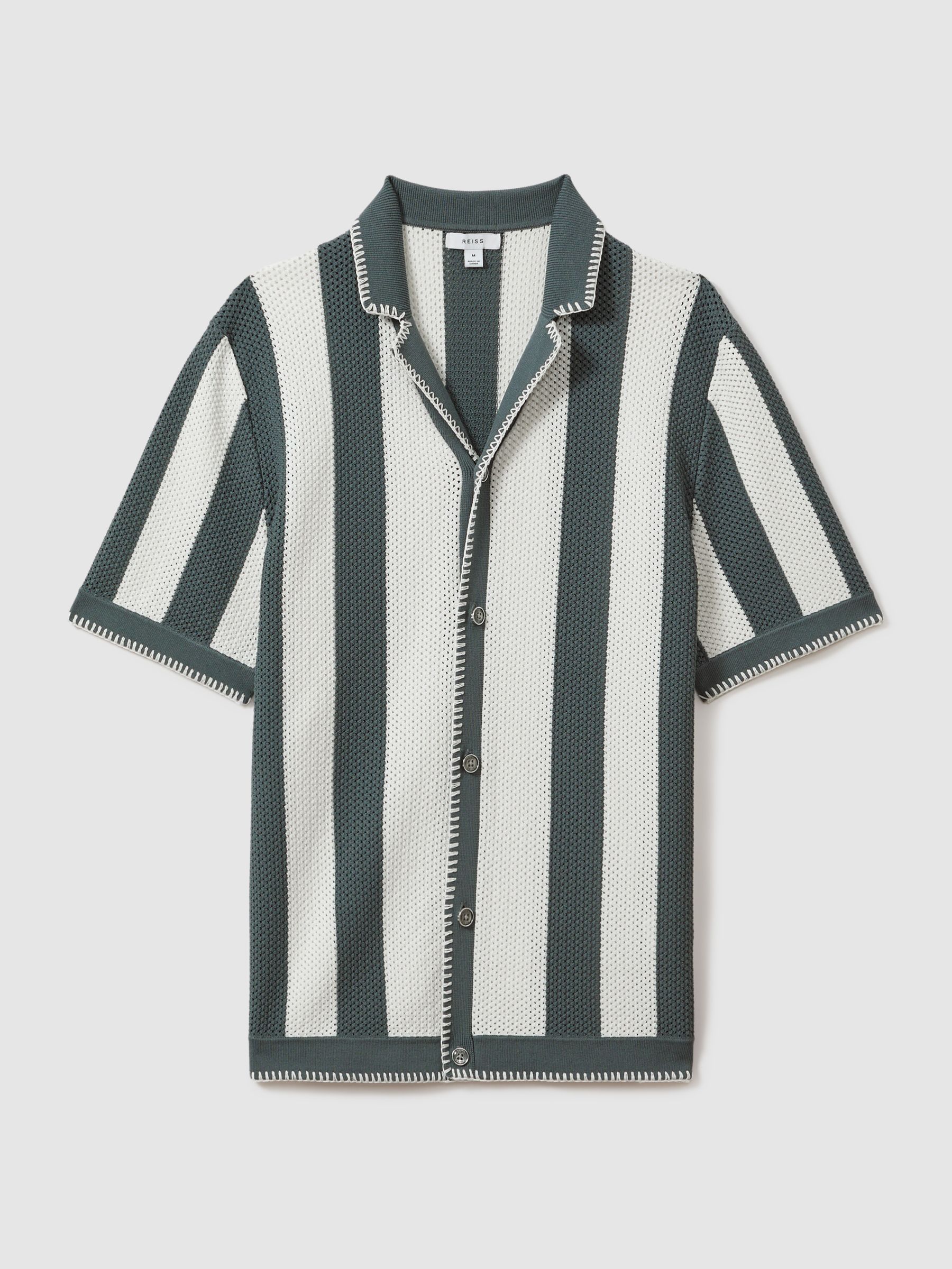 Knitted Cuban Collar Shirt in Argento/Optic White - Image 2 of 6