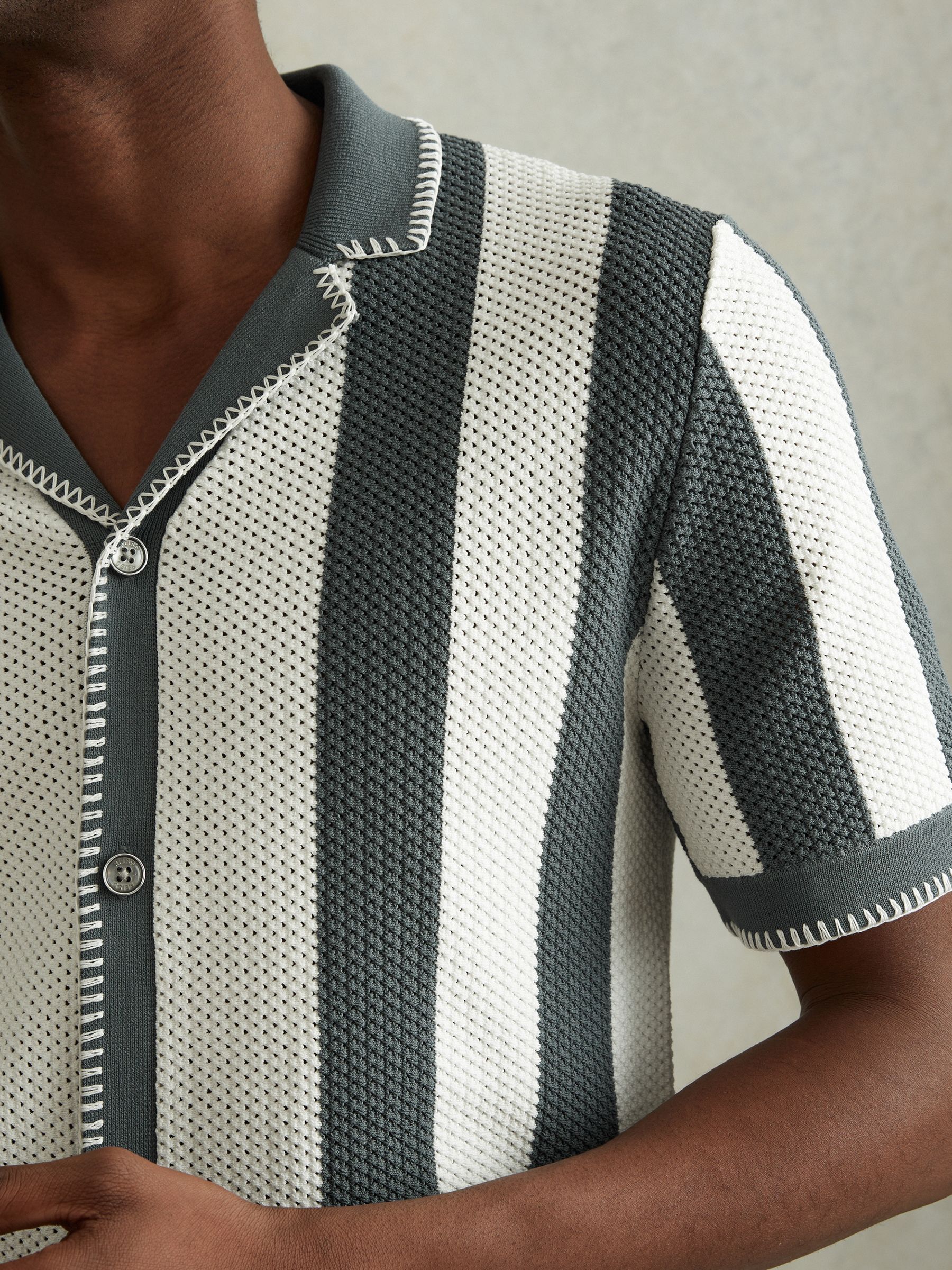 Knitted Cuban Collar Shirt in Argento/Optic White - Image 4 of 6