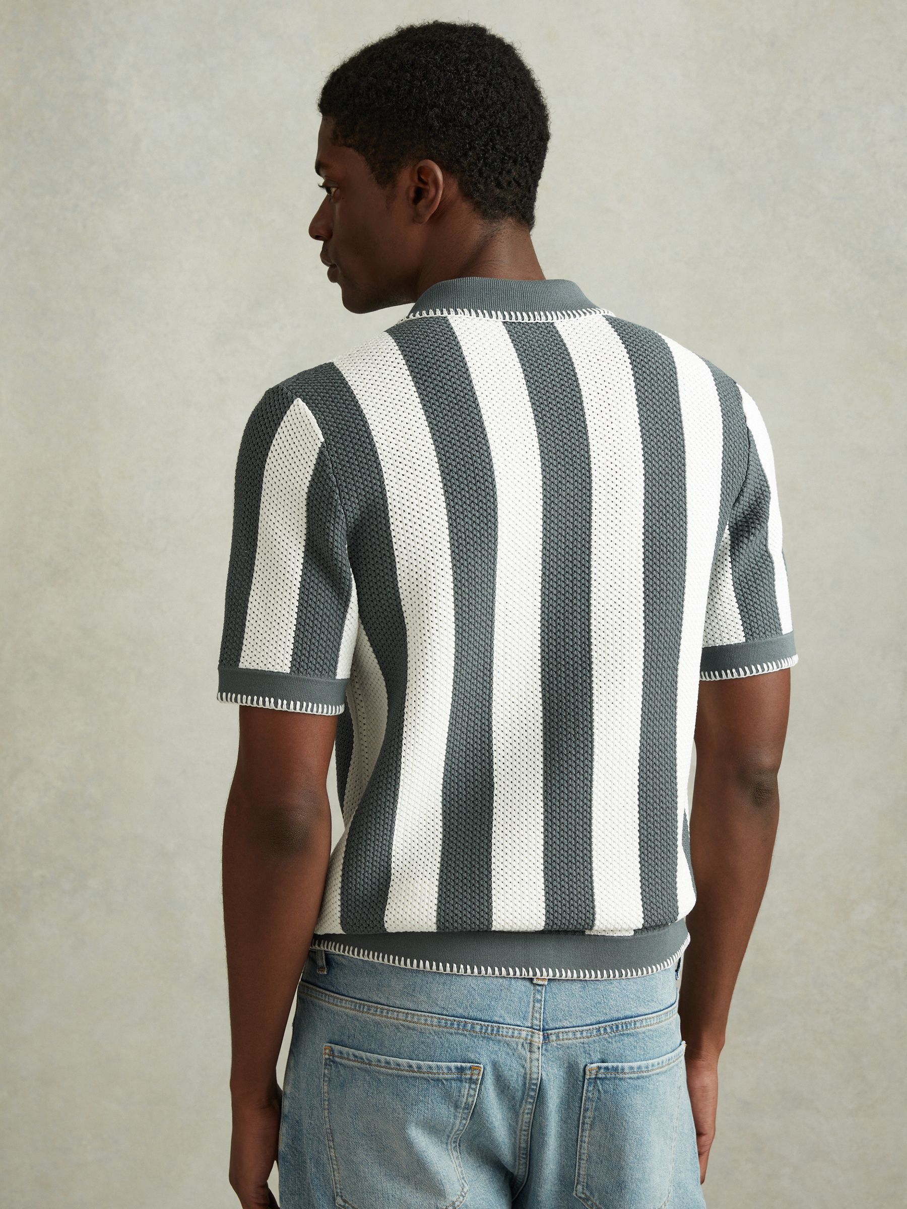Knitted Cuban Collar Shirt in Argento/Optic White - Image 5 of 6
